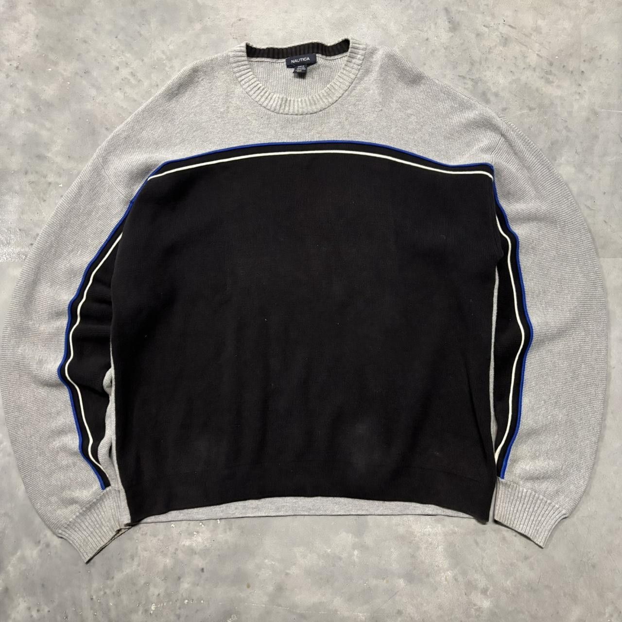 Japanese Brand × Vintage Crazy Vintage Y2K/2000s Grunge Grey Black Striped Skater Sweater! Size US XXL / EU 58 / 5 - 1 Thumbnail