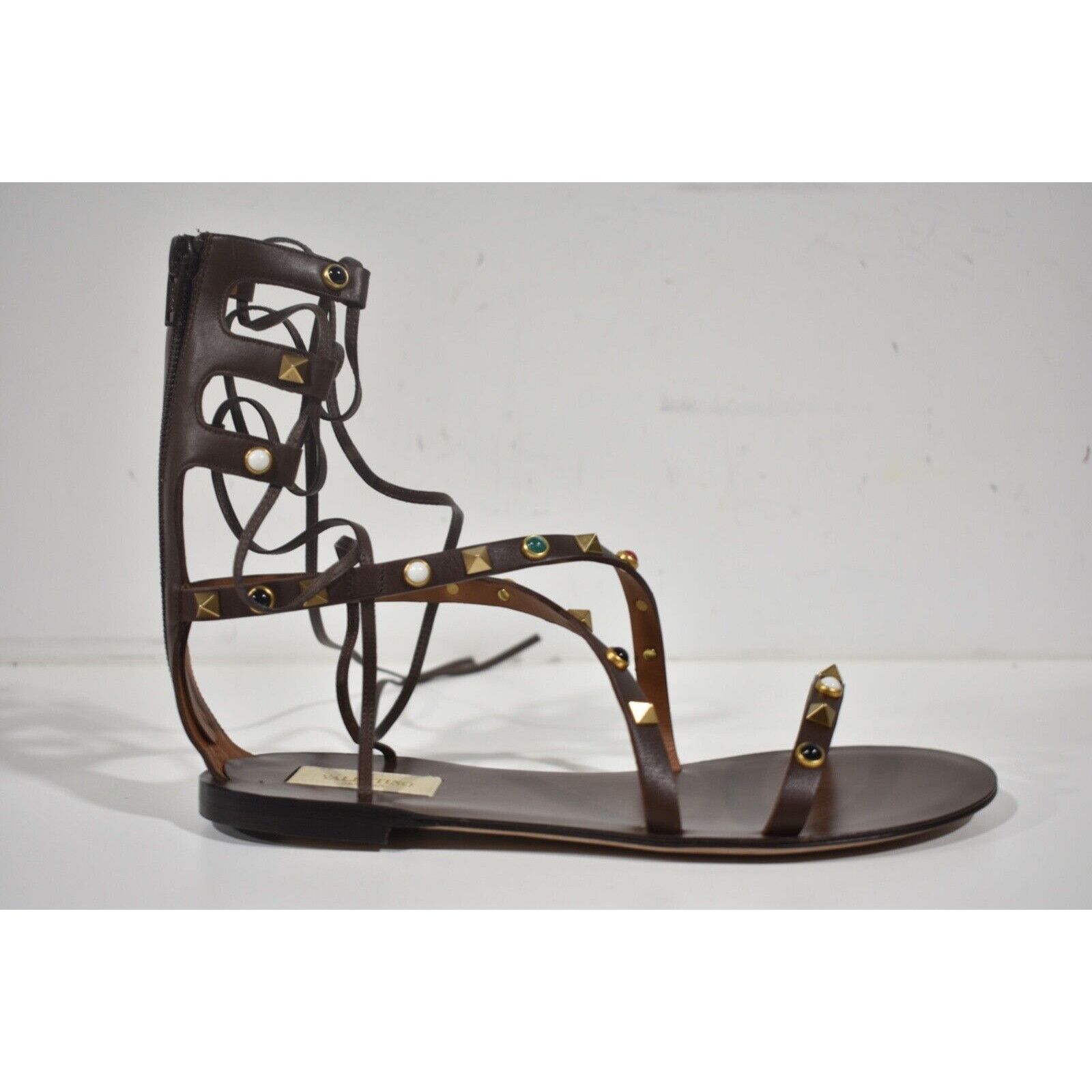 Valentino Valentino Rockstud Brown Beaded Strap Gladiator Lace Up Size US 8 / IT 38 - 3 Thumbnail