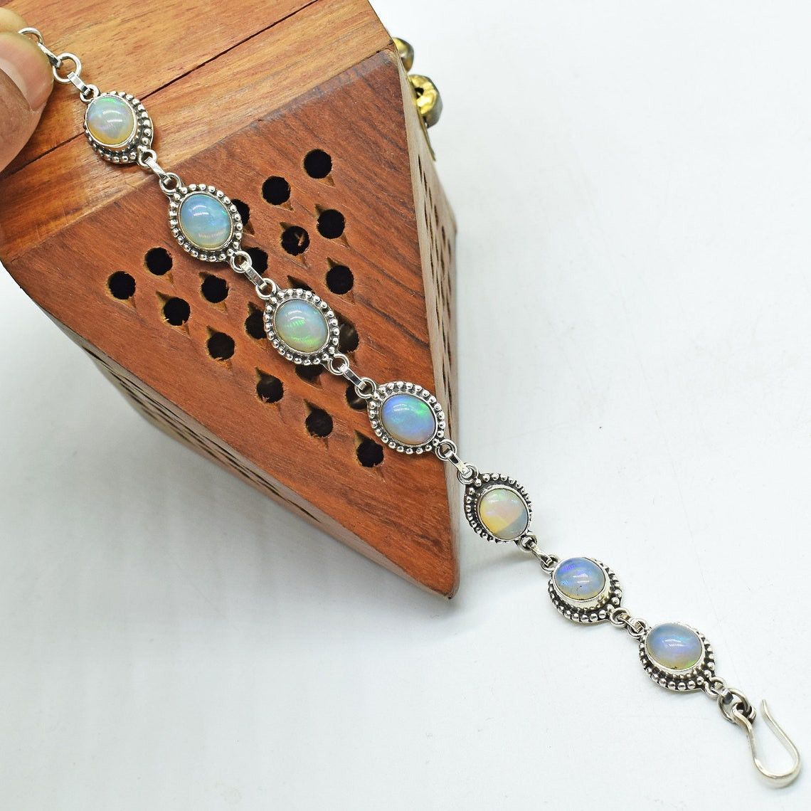 Handmade Natural Ethiopian Opal Gemstone Bracelet, AA Opal Bracelet Size ONE SIZE - 2 Thumbnail