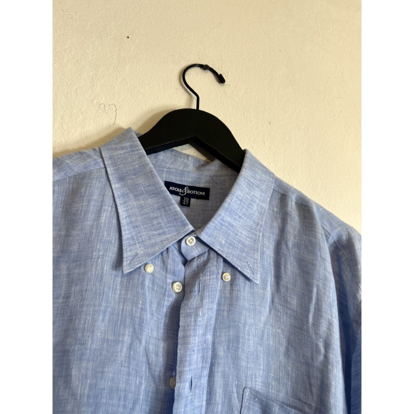 Vintage Quality Asole Bottoni Men's Shirt Linen Blue Long Sleeve Button-Up Size 19, Regular Fit Size US XXL / EU 58 / 5 - 2 Thumbnail