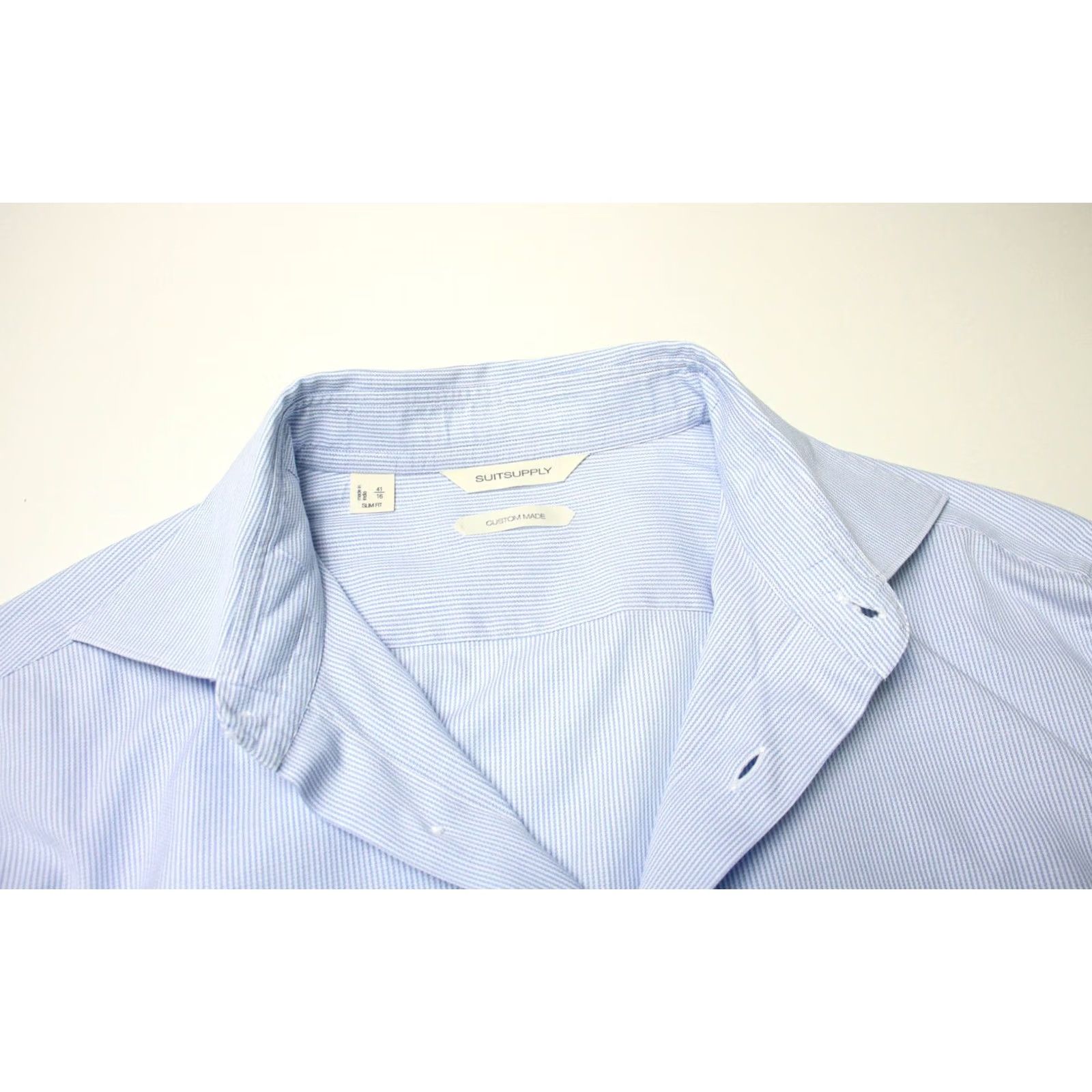 Suitsupply SUITSUPPLY Custom Made Slim Fit Formal Shirt Men's 41 / 16 Pinstripe Blue White Dress Shirt Slim Fit Men 41 / 16 Blue Pinstripe Suitsupply Shirt Mens Size 42R - 4 Thumbnail