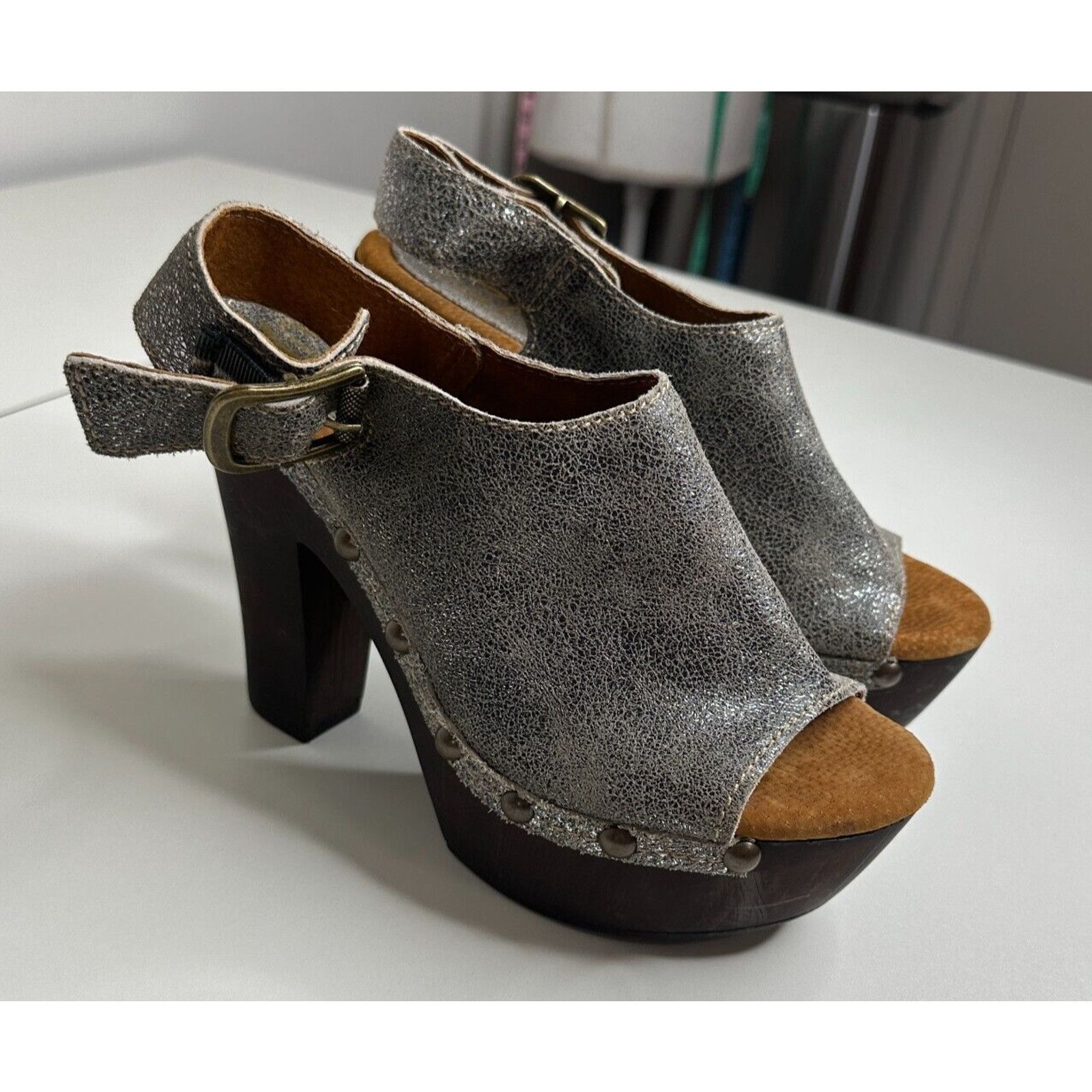 Other Sbicca Silver Leather Clunky Vintage Collection Open Toe 7 Size US 7 / IT 37 - 1 Thumbnail