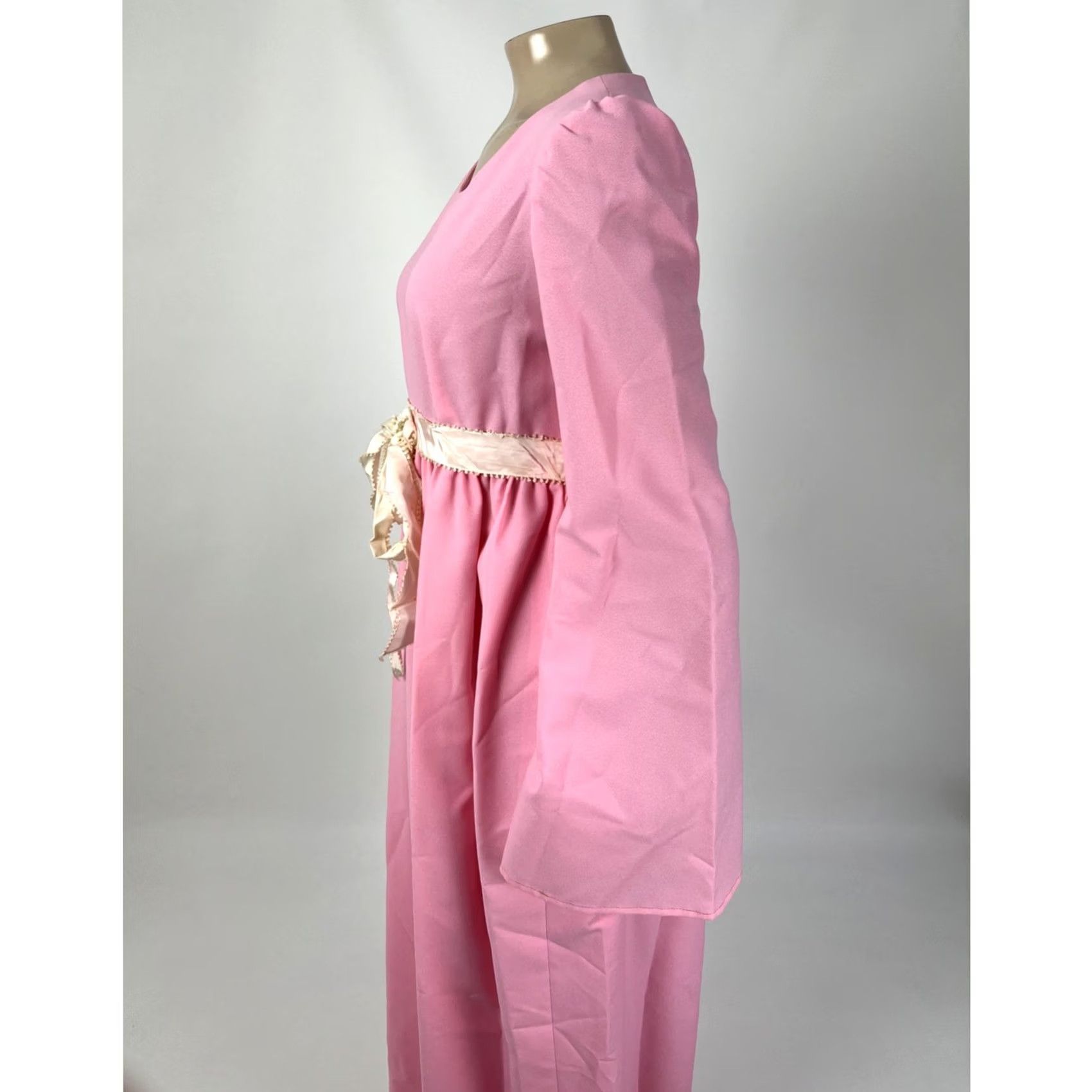 Bell VINTAGE Handmade Women's Maxi Dress Pink 1970s Bell Sleeves Polyester Party Hippy 56" SH to Hem Women S Small Dresses Size 4XL / US 24-26 - 5 Thumbnail