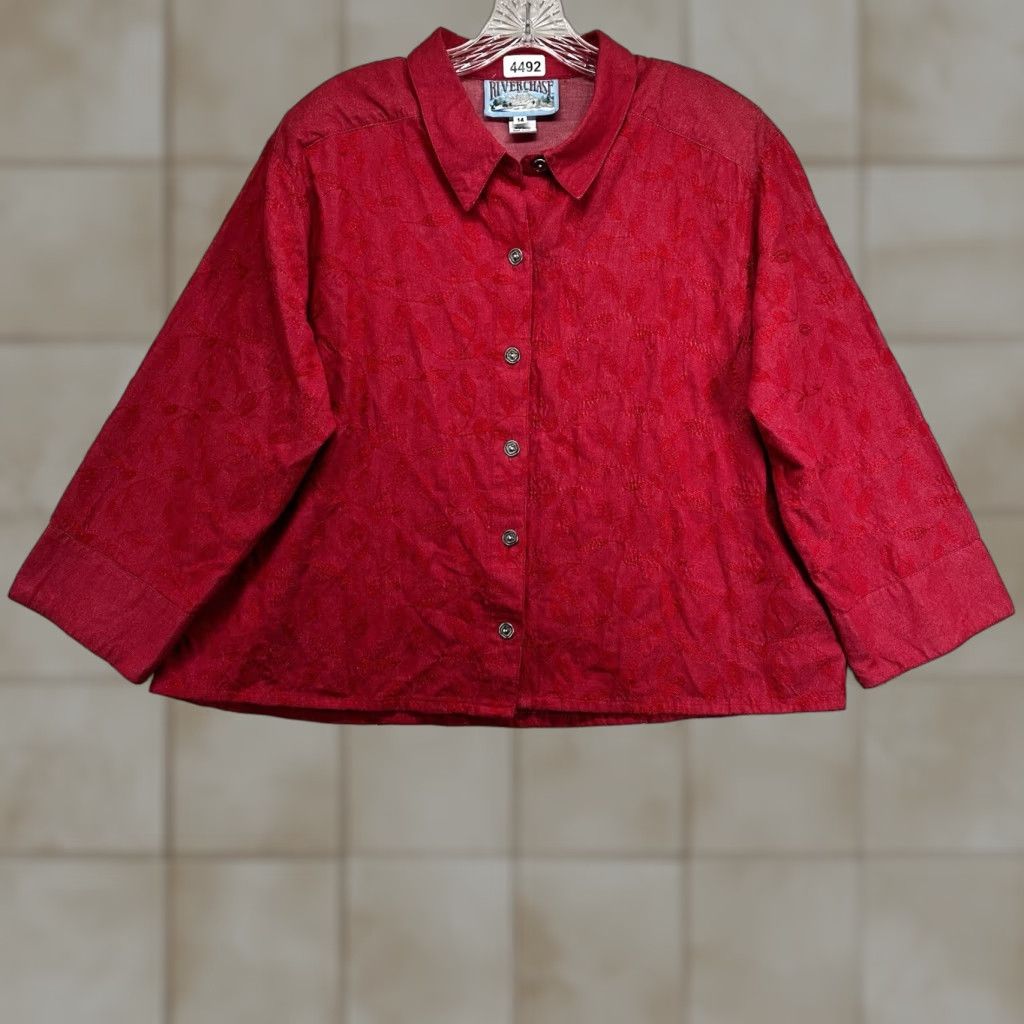 Vintage VINTAGE River Chase Women's Denim Shirt Long Sleeve Floral Pattern Collared Button-Up Western Cowgirl Size 14 Size XL / US 12-14 / IT 48-50 - 1 Thumbnail