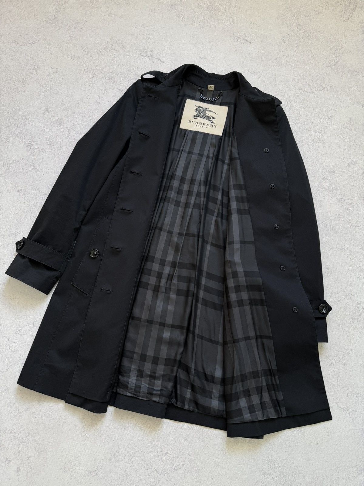 Burberry Burberry London Black Cotton Trench Coat Jacket Nova Check Size S / US 4 / IT 40 - 2 Thumbnail