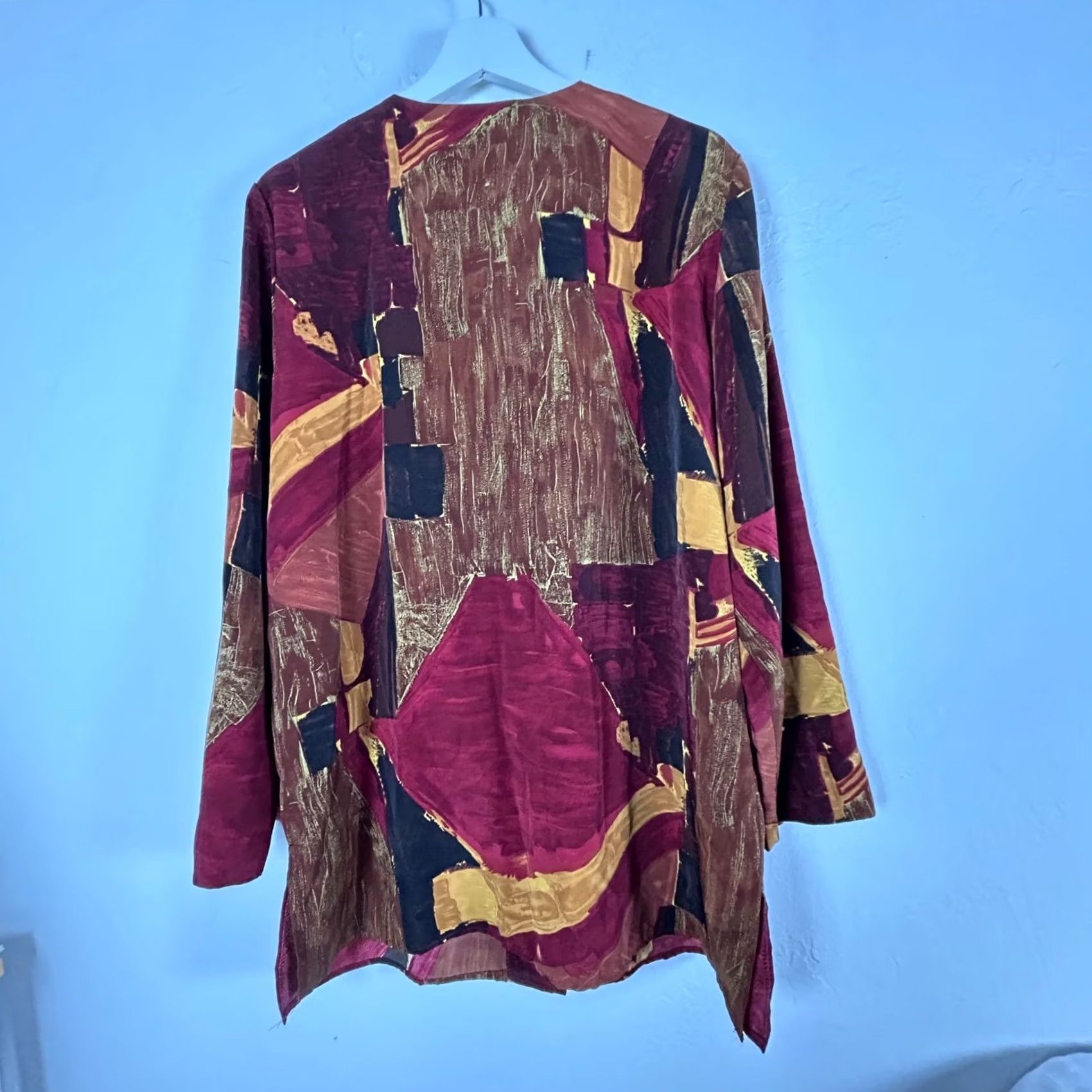 Vintage Marilyn B Womens Lightweight Jacket 1X Abstract Print Button-Front Red Brown Size XL / US 12-14 / IT 48-50 - 2 Thumbnail