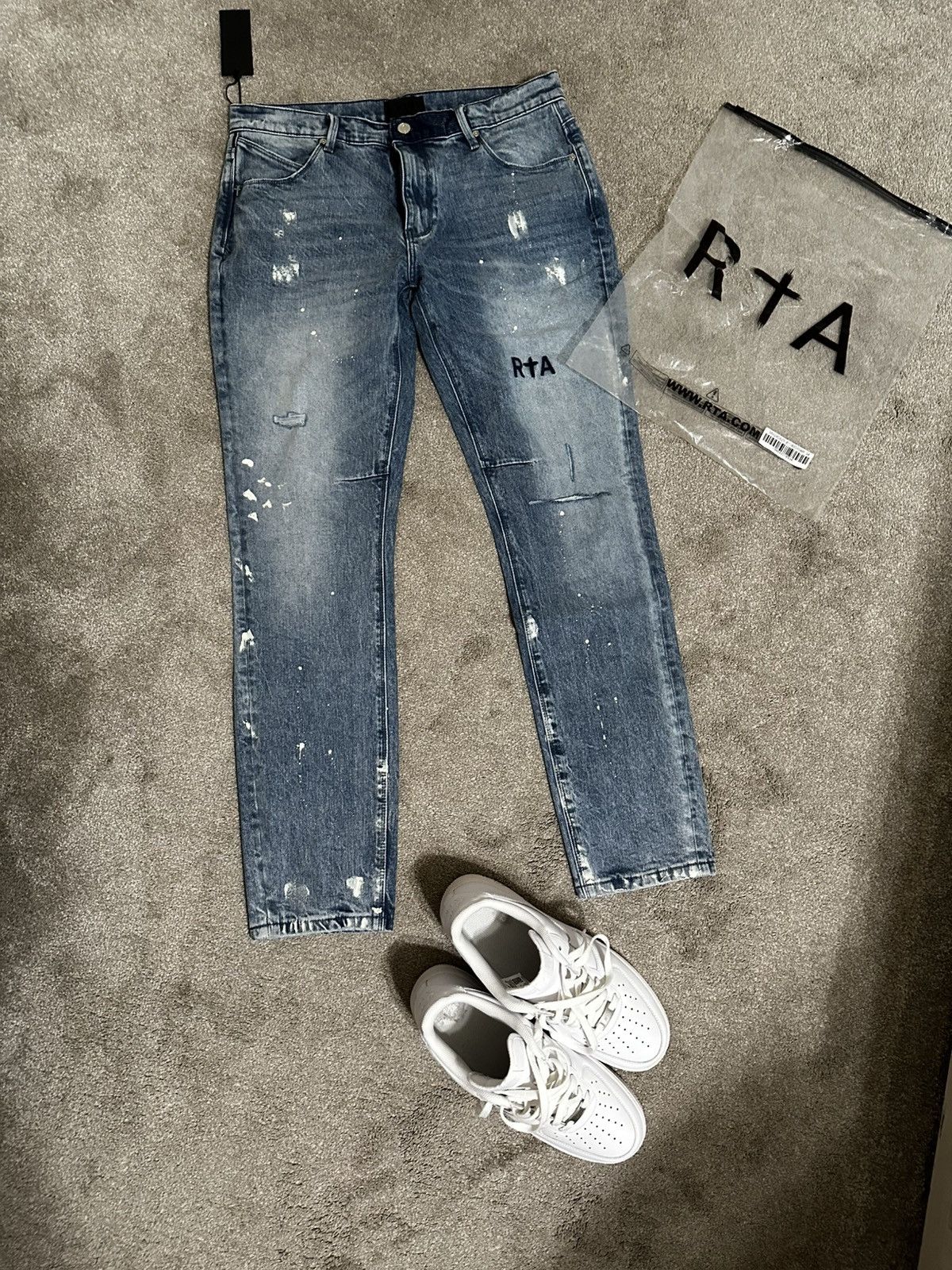 Rta RtA Blue Clayton Distressed White Paint Denim Size US 34 / EU 50 - 1 Thumbnail