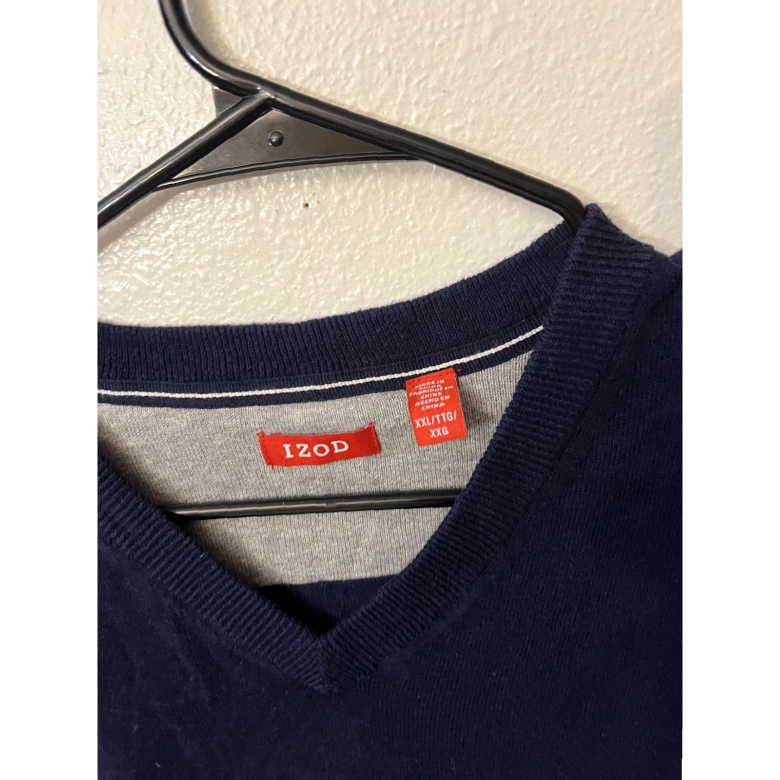 Izod VINTAGE IZOD Sweater Vest Shirt Mens 2XL Navy Blue Check Knit V-Neck Logo Cotton Golf 90s Size US XXL / EU 58 / 5 - 3 Thumbnail