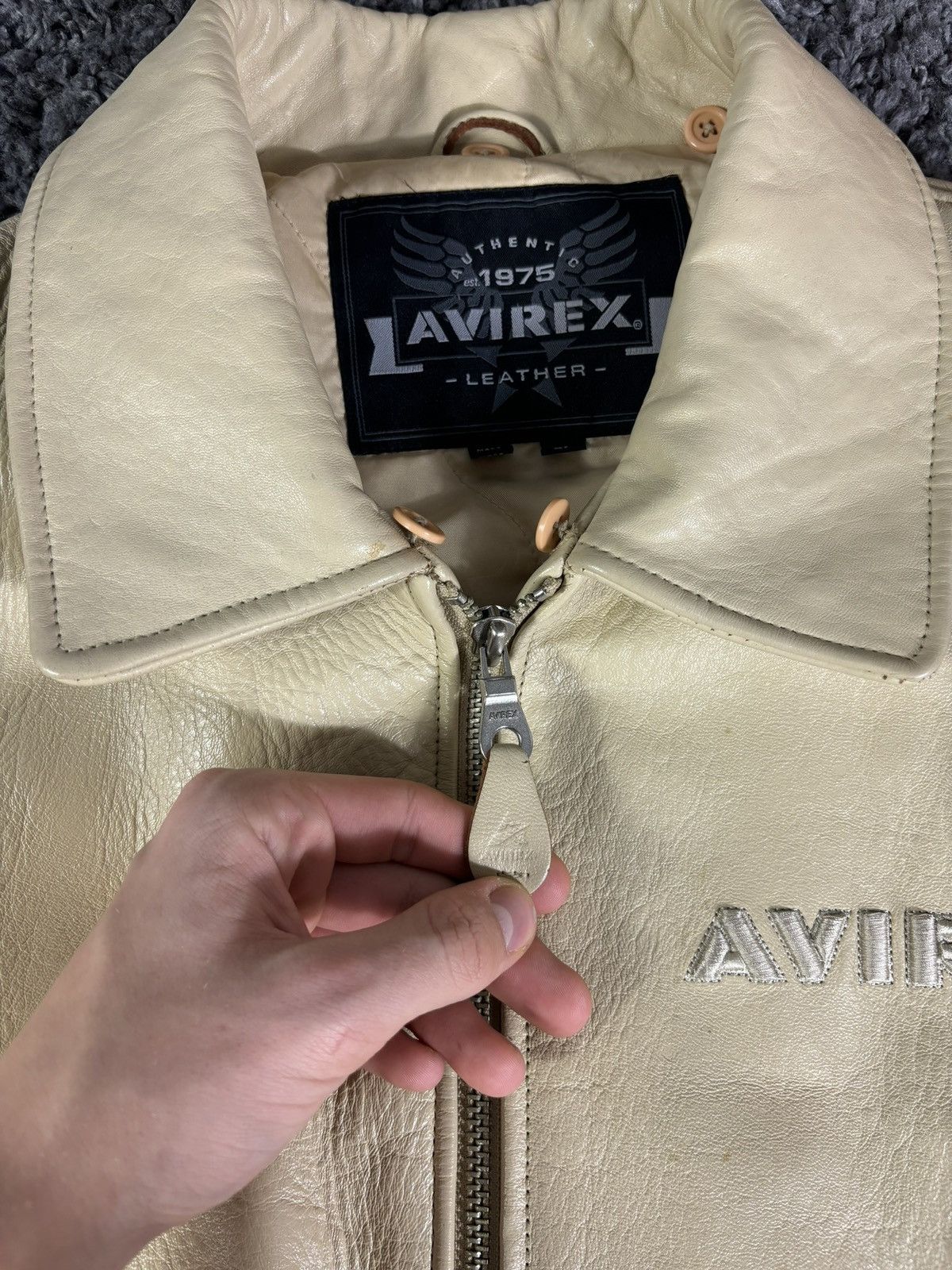 Avirex 🔥VINTAGE VARSITY LEATHER JACKET AVIREX USA FLAG BIG LOGO Size US XL / EU 56 / 4 - 7 Thumbnail