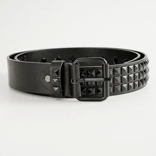 Leather × Vintage All Black Leather Rivet Belt Size ONE SIZE - 2 Thumbnail