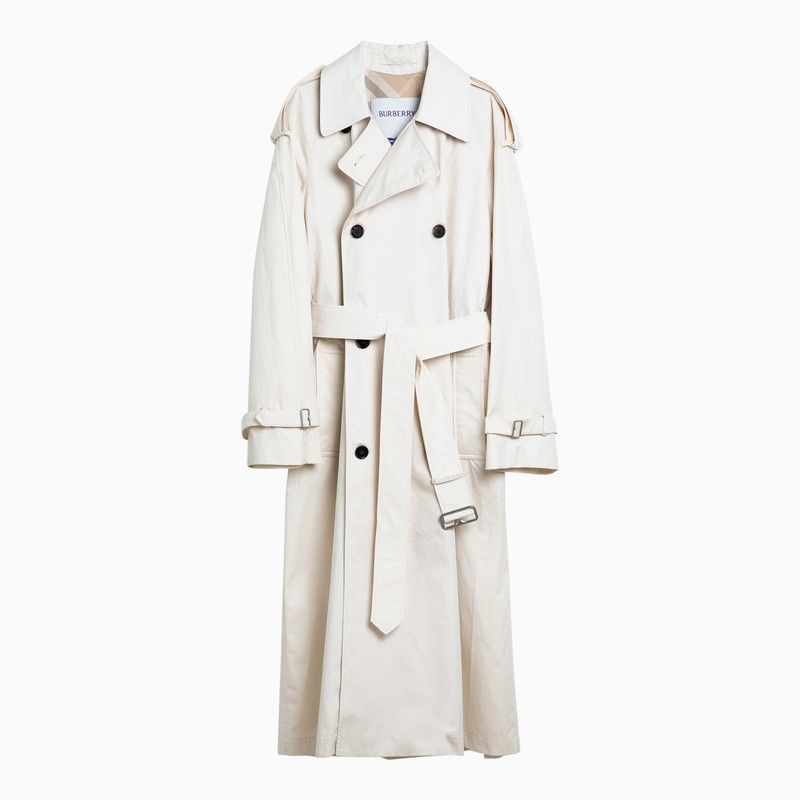 Image of Burberry Long Double-Breasted Beige Cotton Trench Coat, Women's (Size XS)