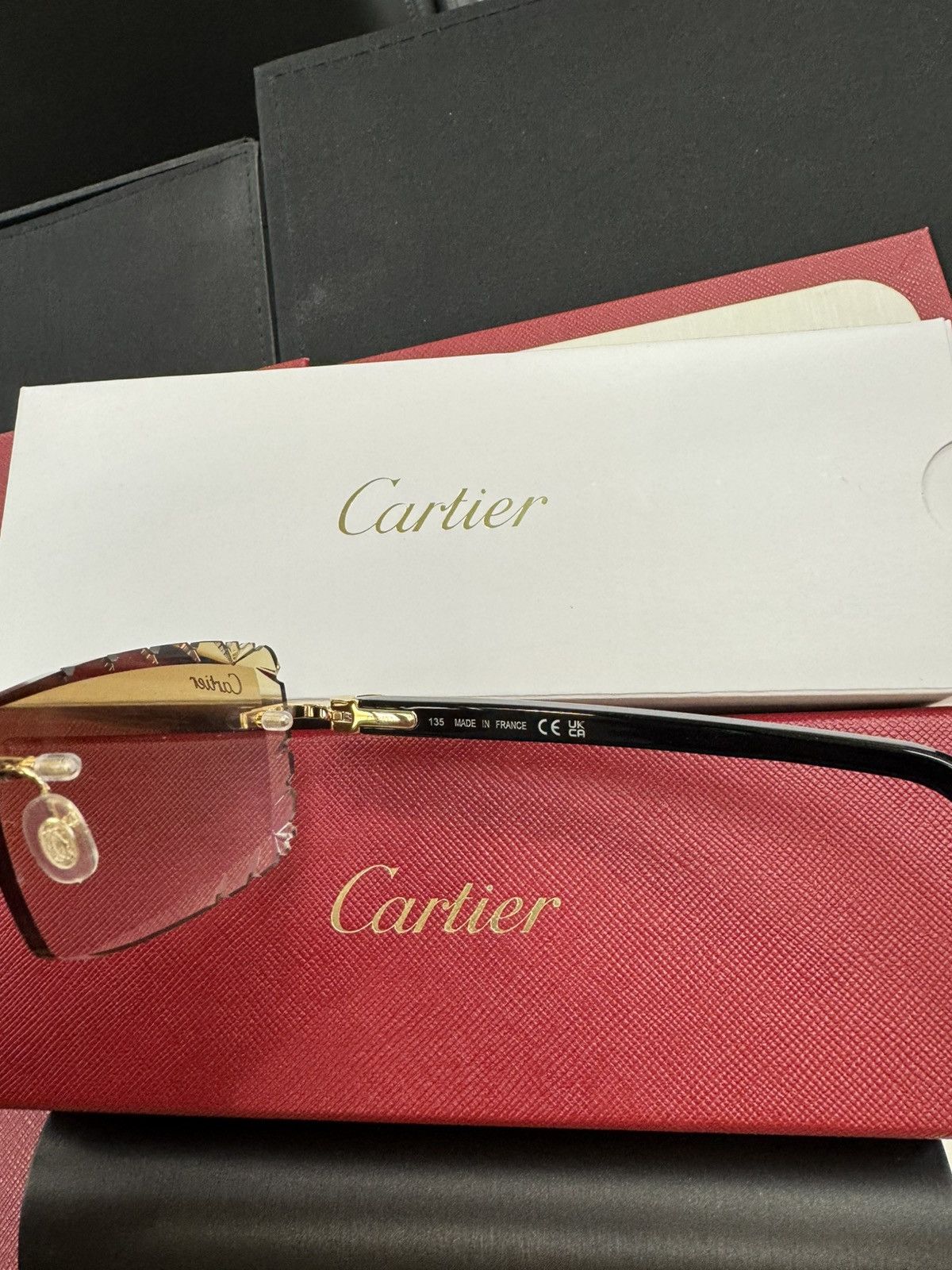 Cartier Cartier Black Acetate Gold with Custom Diamond Cut Lenses Size ONE SIZE - 4 Thumbnail