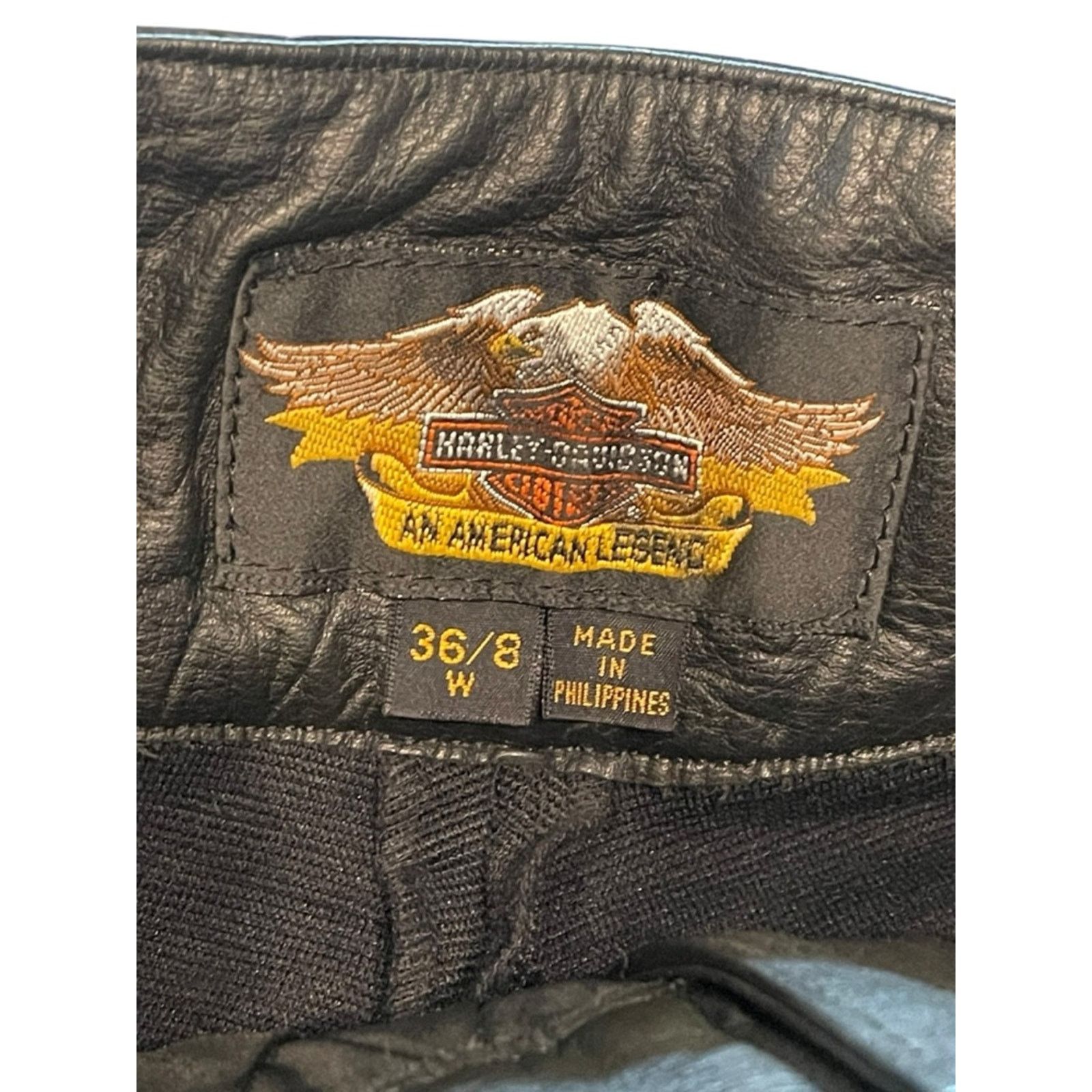 Harley Davidson Harley Davidson Pants: Black Leather Front, Spandex 36/8 Size 36" / US 14 / IT 50 - 10 Thumbnail
