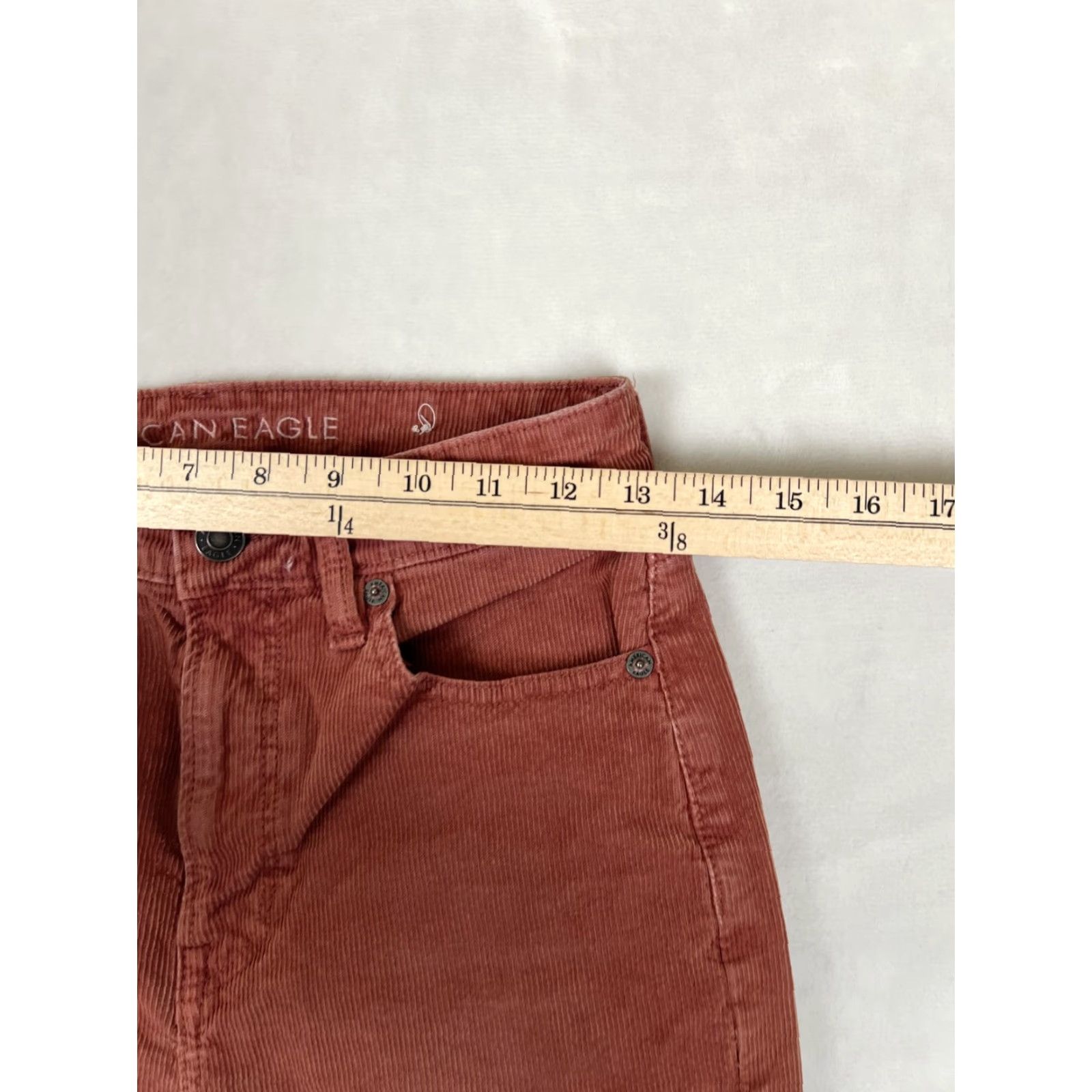 American Eagle Outfitters American Eagle Slim Straight Jeans Womens 2 Rust Red Corduroy Stretch Size 26" / US 2 / IT 38 - 3 Thumbnail