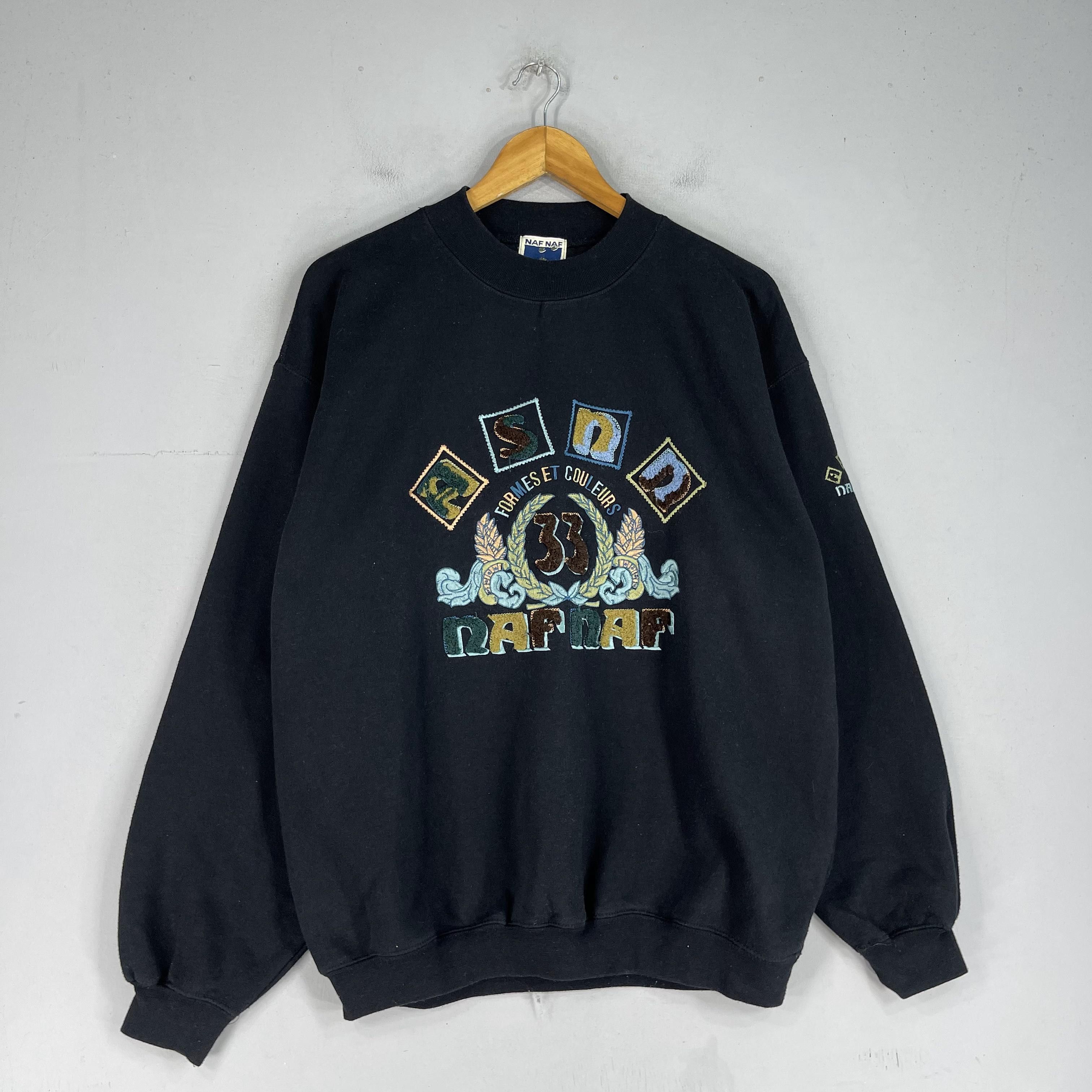 Designer × Japanese Brand × Vintage Vintage 90s NAF NAF Paris Spellout Embroidery Sweatshirt Size US L / EU 52-54 / 3 - 3 Thumbnail