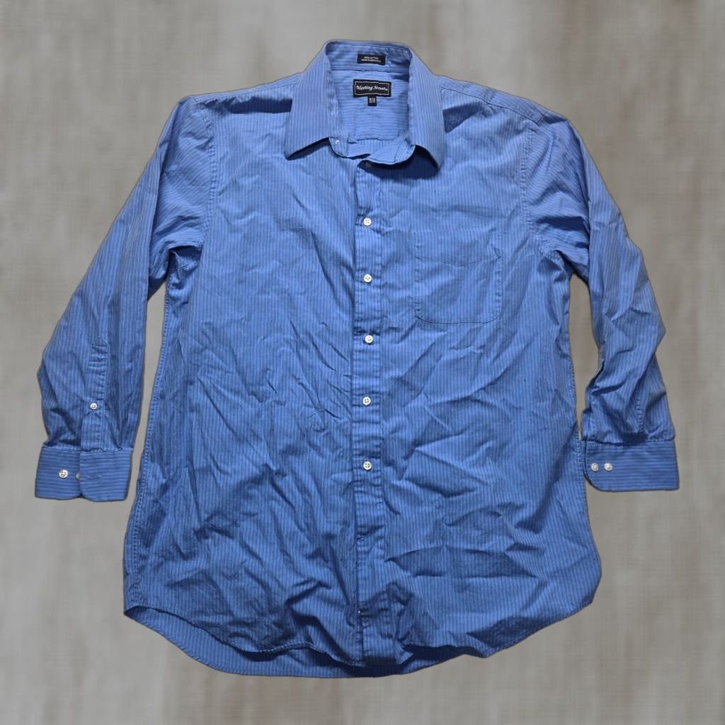 Vintage VINTAGE Meeting Street Dress Shirt Shirt Adult 16.5 Blue Striped Button Up 32/33 Mens Size 42R - 1 Thumbnail
