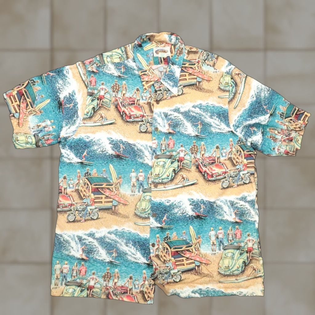 Reyn Spooner VINTAGE Reyn Spooner Shirt Men Extra Large Blue Tan Hawaiian Art Of Eddy Y Rayon Size US XL / EU 56 / 4 - 1 Thumbnail