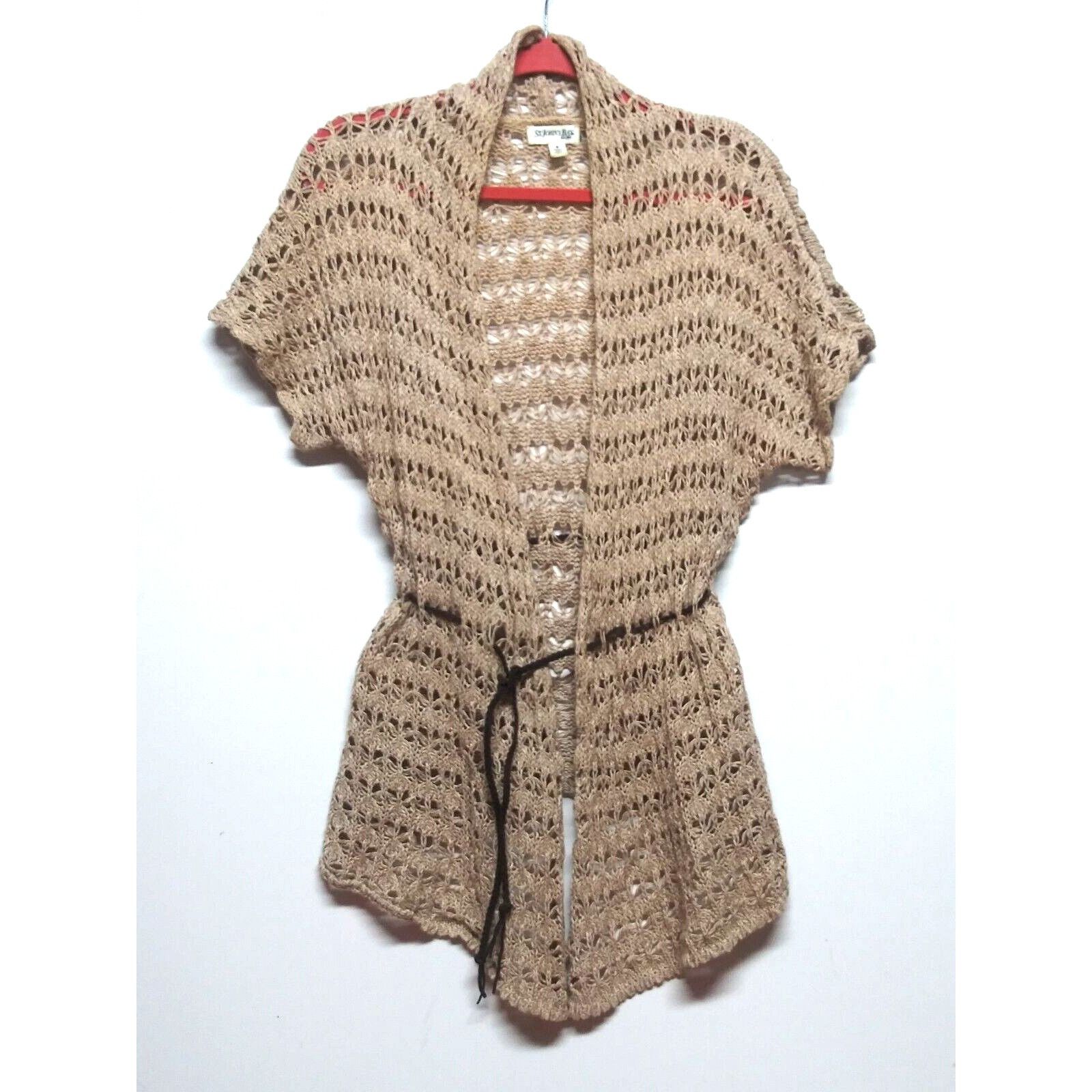 Other Cardigan Sweater Peplum Tan Crochet knit belted Sz M womens Size M / US 6-8 / IT 42-44 - 2 Thumbnail