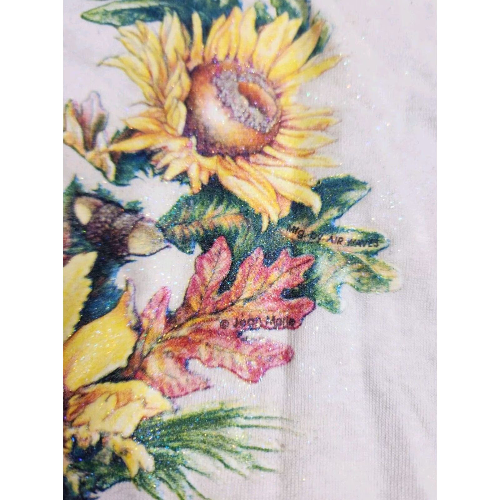 Jerzees VINTAGE 90s Sunflower Floral Glitter T Shirt Beige XL Unisex Adults Jerzees Crew Neck Short Sleeve 100% Cotton Blend Mens Womens Adults Size US XL / EU 56 / 4 - 4 Thumbnail
