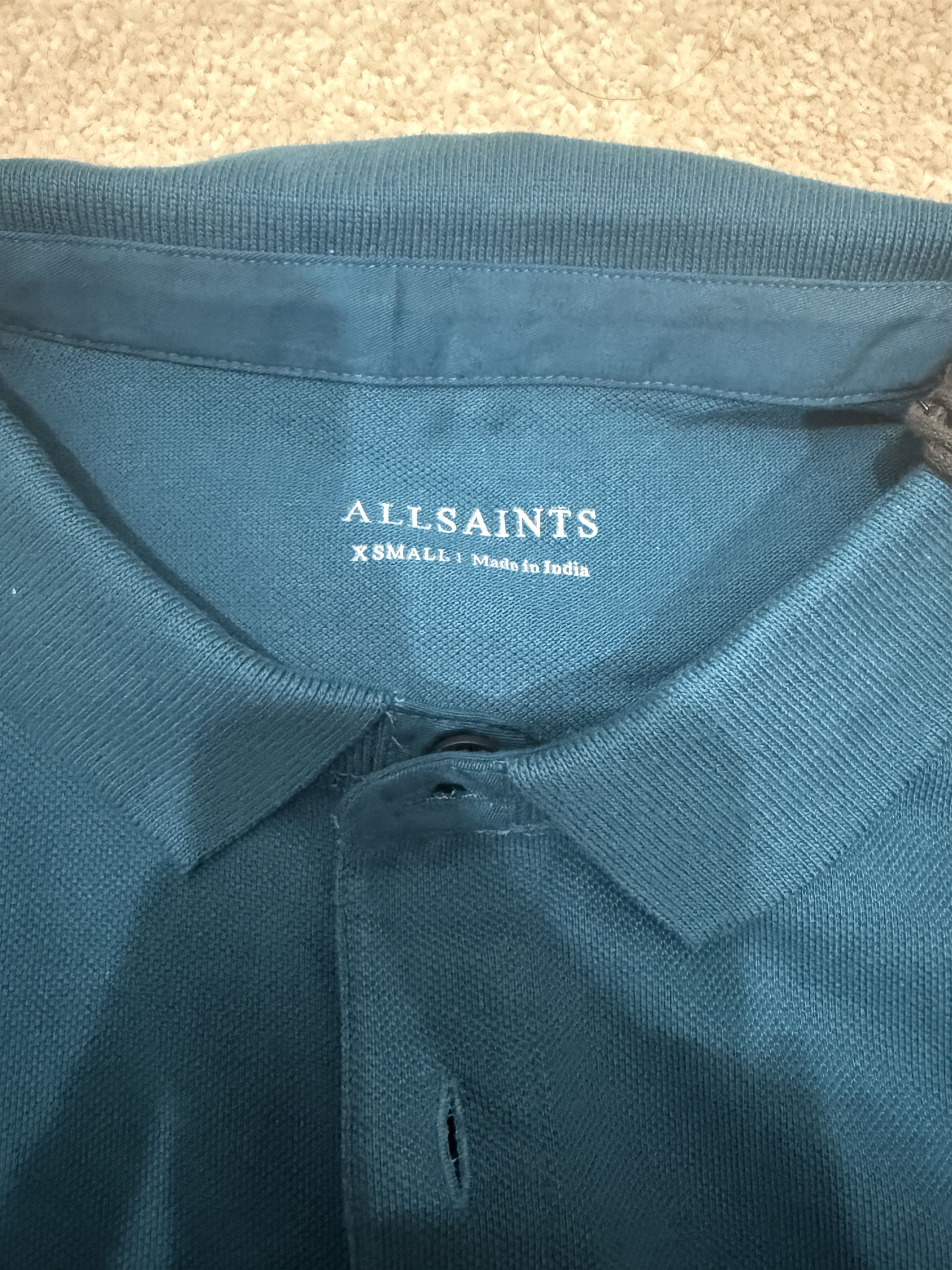 Allsaints Men's All Saint Form Short Sleeve Dark Teal Polo in Size XS Size US XS / EU 42 / 0 - 2 Thumbnail