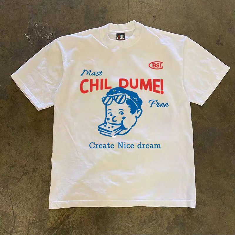 Japanese Brand × Vintage Street fashion washed retro boy print casual t-shirt Size US L / EU 52-54 / 3 - 1 Thumbnail