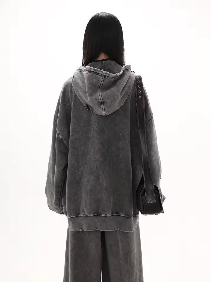 Other Washed Black Ripped Distressed Zip Up Sweatshirt Hoodie Size US L / EU 52-54 / 3 - 3 Thumbnail