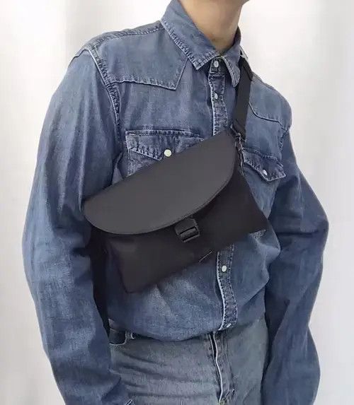 image of Y2K Buckle Side Bag Crossbody Fanny Pack in Black, Men's