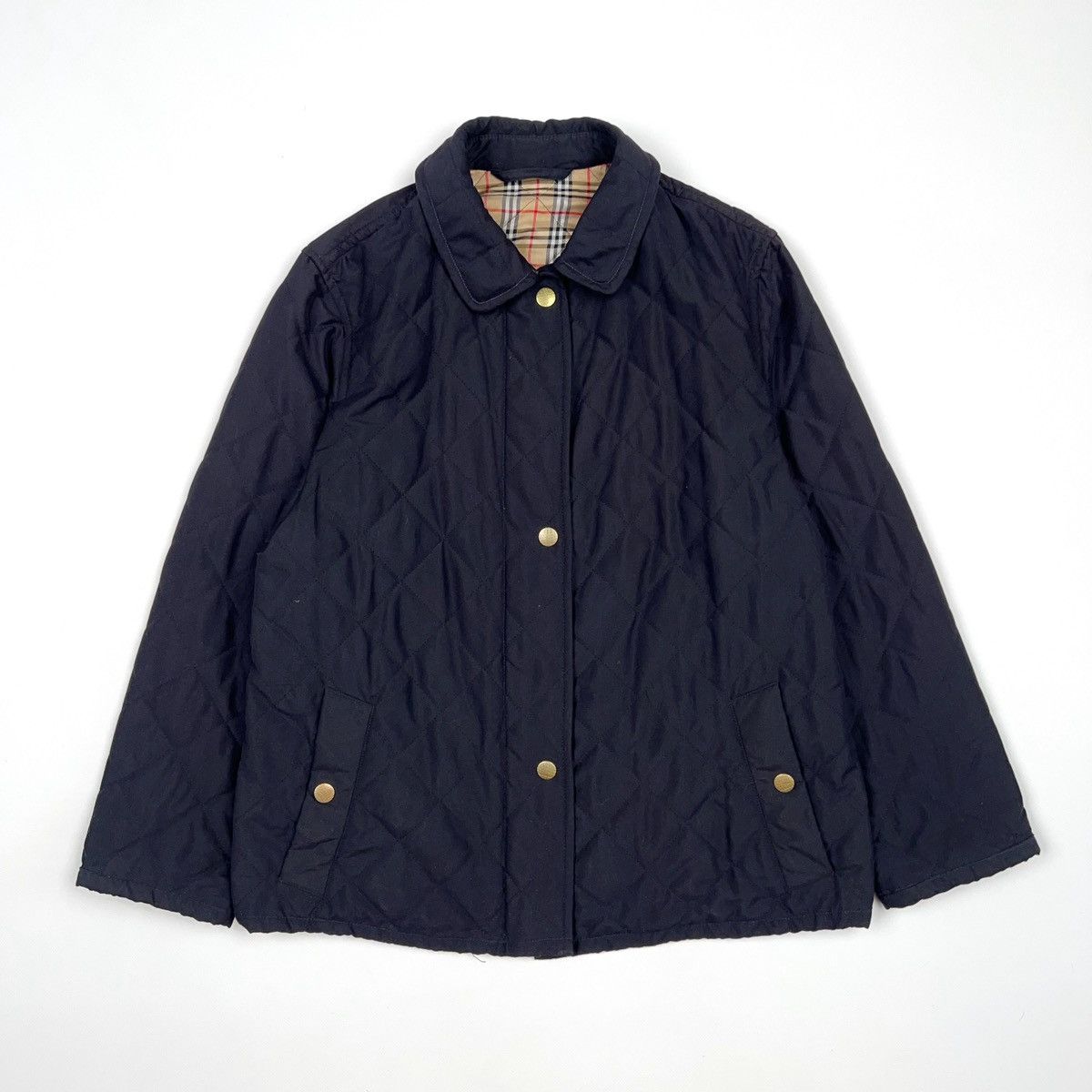 Burberry London Vintage Navy Nova Check Plaid Quilted Jacket