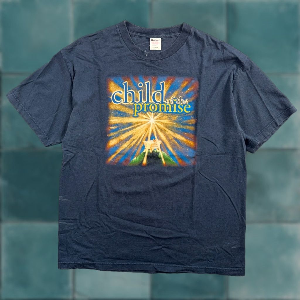 Born VINTAGE Jesus Christ Child of Promise Murina T Shirt XL Blue Cotton Men's Graphic Print 90s 80s 70s United States Cross Catholic Size US XL / EU 56 / 4 - 1 Thumbnail