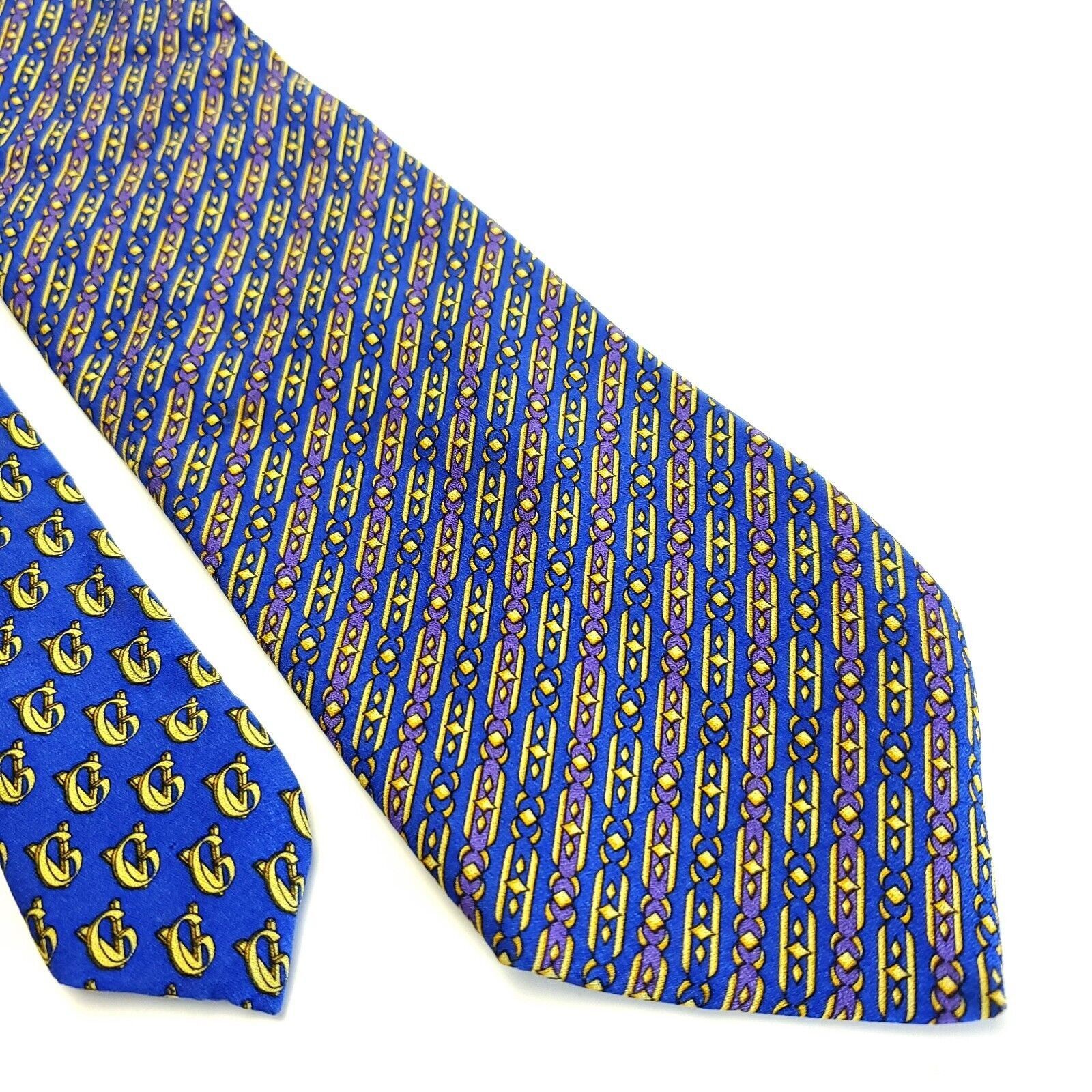 Versace Gianni Versace Blue Print Geometric Short Silk Tie Size ONE SIZE - 1 Thumbnail