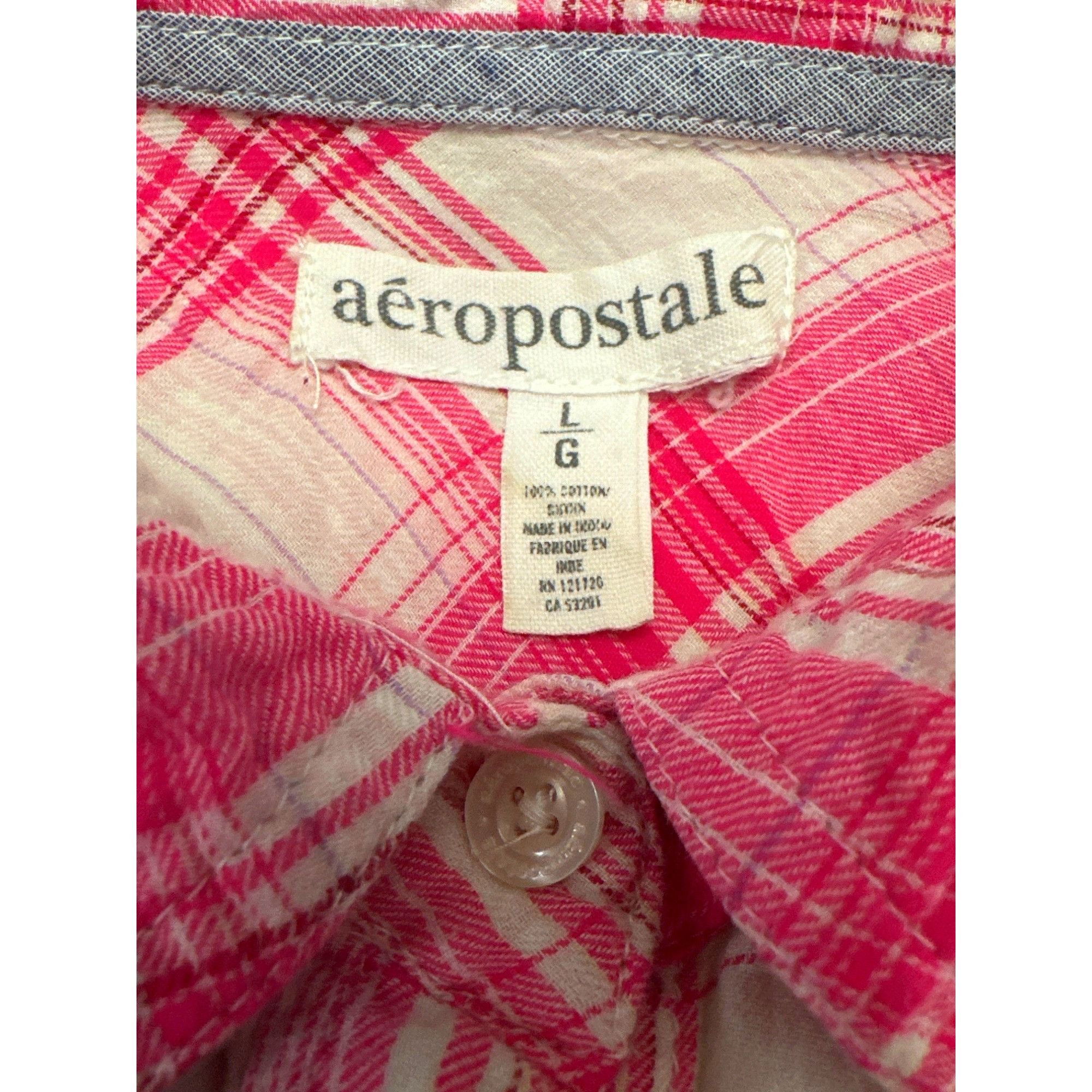 Aeropostale Aeropostale Large Pink White Plaid Button Up Long Sleeve Shi Size L / US 10 / IT 46 - 5 Thumbnail