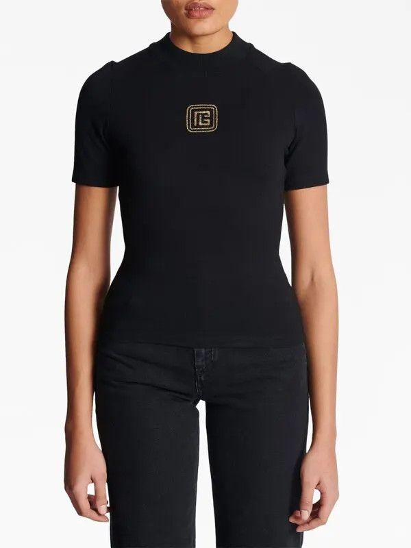 Balmain o1s1wg110825 Retro Logo T-Shirt in Black Size S / US 4 / IT 40 - 6 Thumbnail