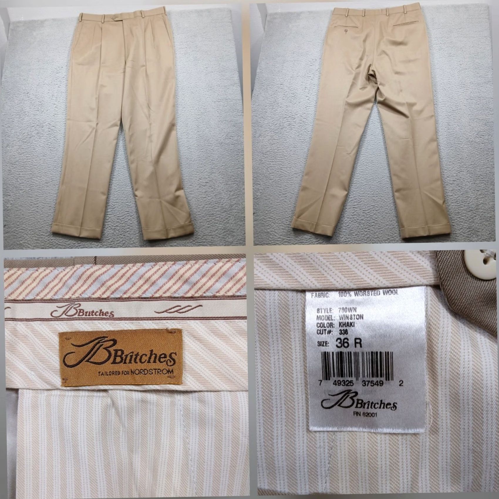 Nordstrom Britches Mens Dress Pants Khaki Wool 36R Pleated Tailored Nordstrom Size US 36 / EU 52 - 2 Thumbnail
