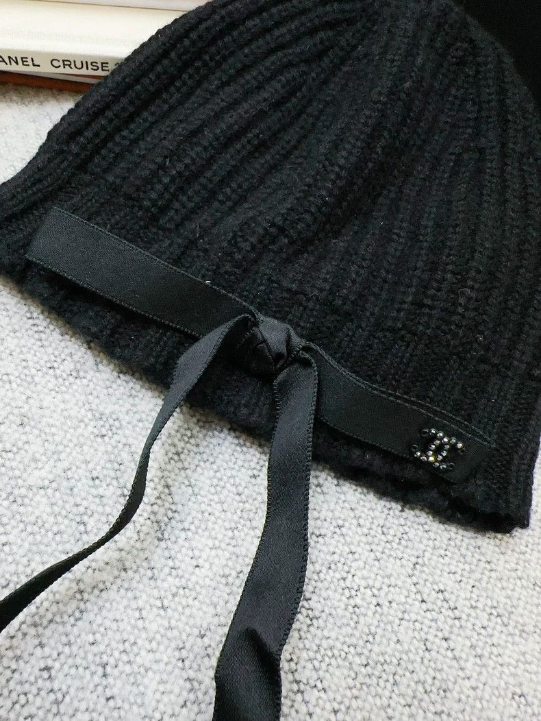 Chanel Chanel 24B popular black bow cashmere knitted cold hat Size ONE SIZE - 4 Thumbnail