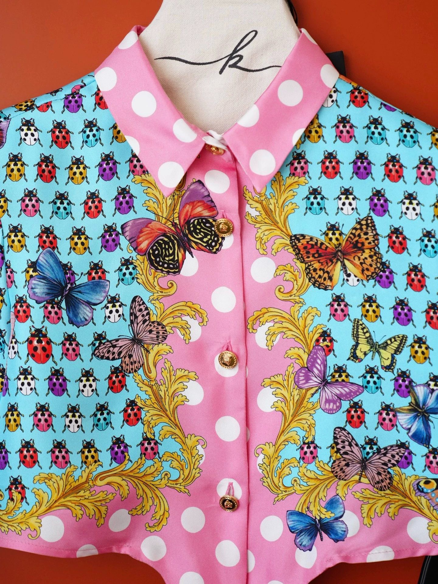 Versace VERSACE Ladybug Butterfly Silk Short Shirt 1995 Vtg Medusa Size XXS / US 00 / IT 34 - 6 Thumbnail