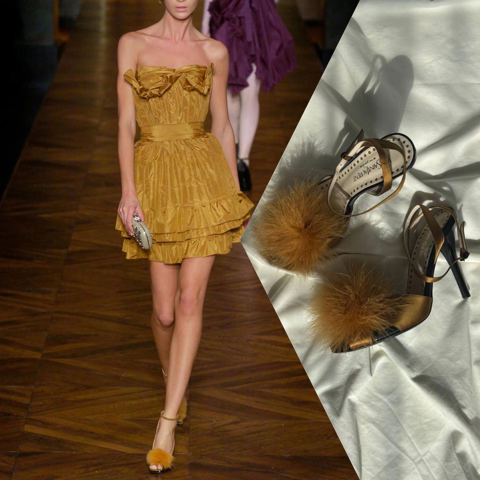 Saint Laurent Paris !NEW S/S 2005 Yves Saint Laurent Runway Satin Feather Heels Size US 7.5 / IT 37.5 - 1 Thumbnail