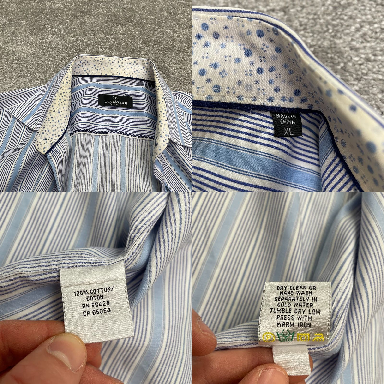 BUGATCHI VINTAGE Bugatchi Uomo Dress Shirt Mens XL Long Sleeve Cotton Blue Striped Business Casual Formal Size 46R - 8 Thumbnail
