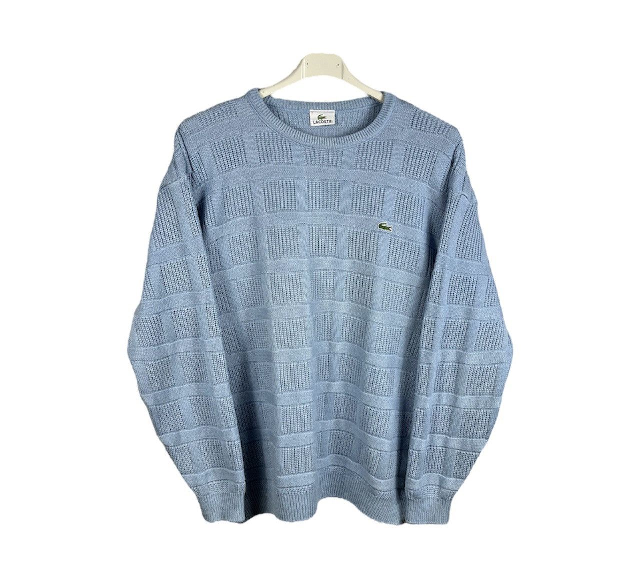 image of Coloured Cable Knit Sweater x Lacoste Vintage 90's Lacoste Geometric 3D Knitted Sweater Baby Blue (