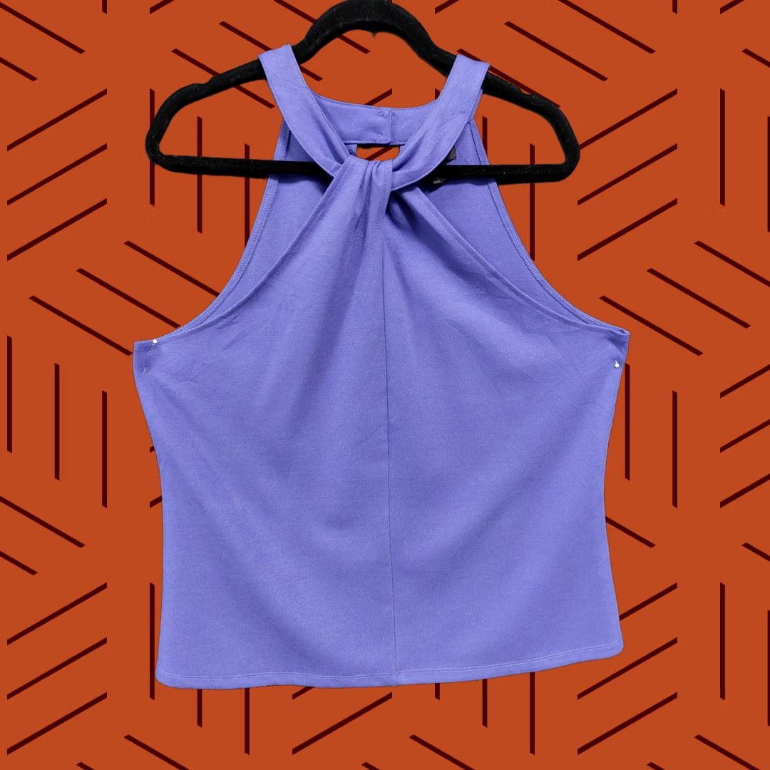 Vintage HALOGEN Purple Halter Top Solid Knit Sleeveless Women XL Blouse Casual Travel Spring Summer Size XL / US 12-14 / IT 48-50 - 1 Thumbnail