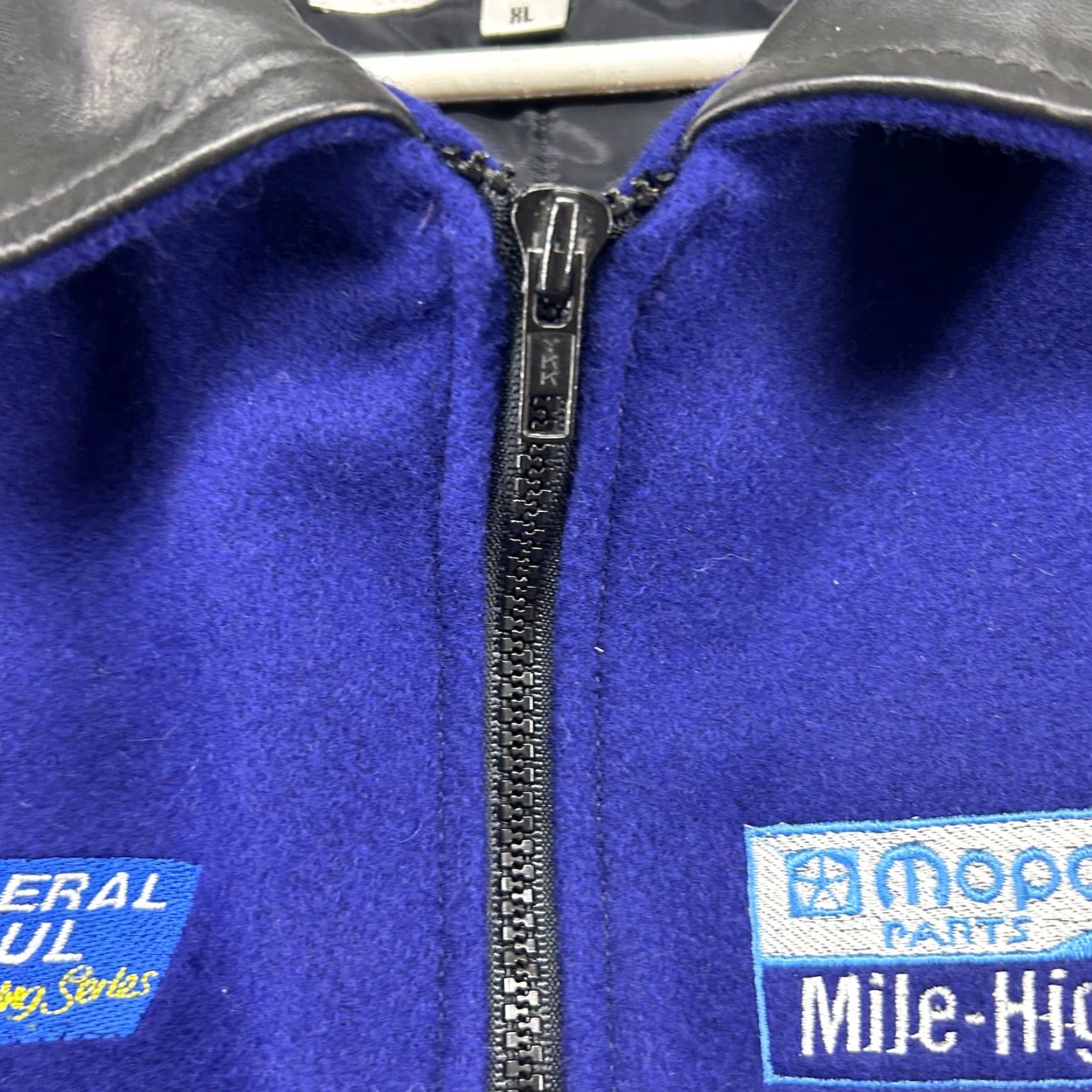 Vintage VINTAGE NHRA Jacket Mens XL Purple Black Bomber Leather Wool Mopar 90s Size US XL / EU 56 / 4 - 5 Thumbnail