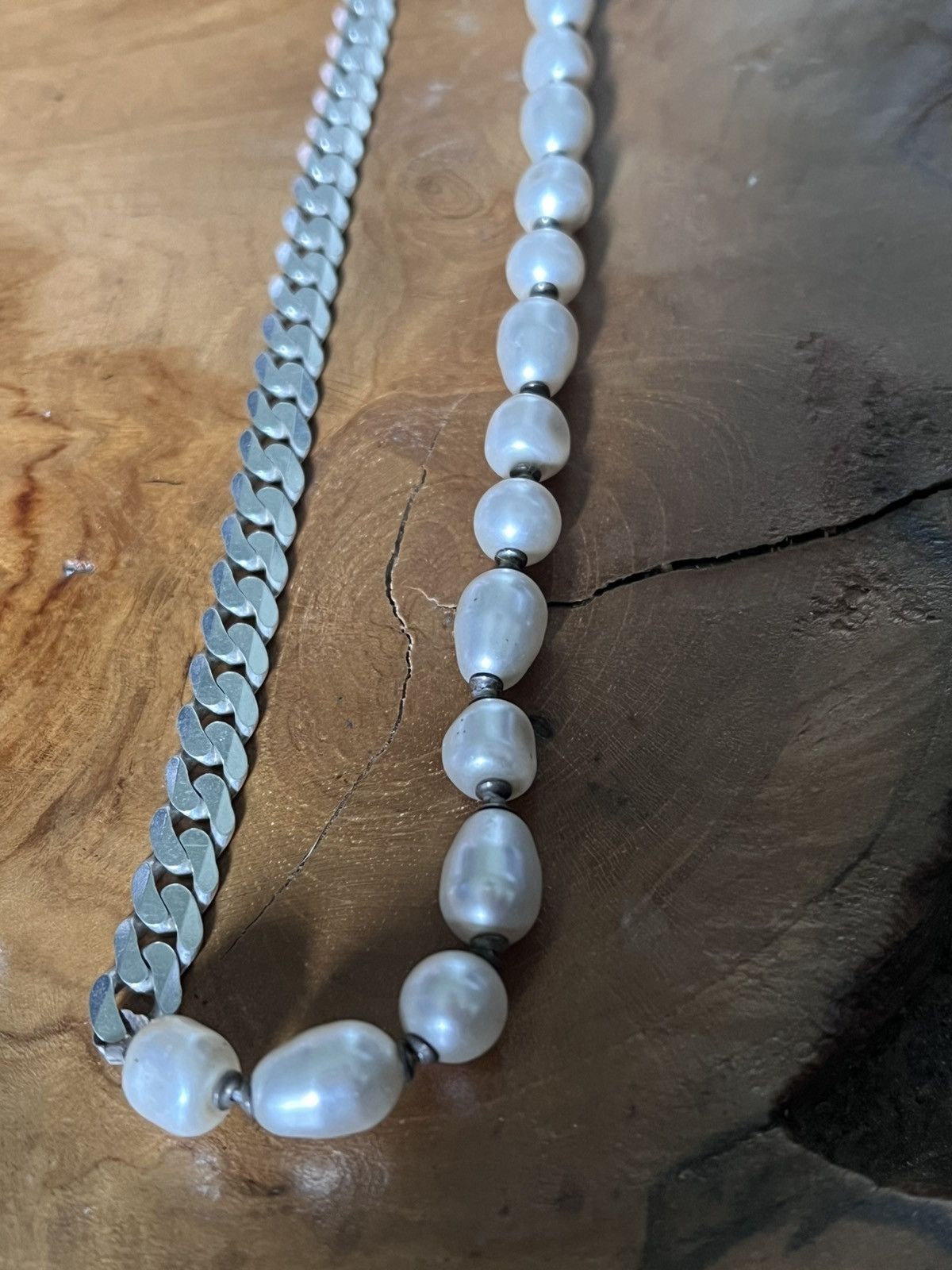 Other 925 Sterling Pearl Curb Chain Necklace Baroque Half & half Size ONE SIZE - 2 Thumbnail