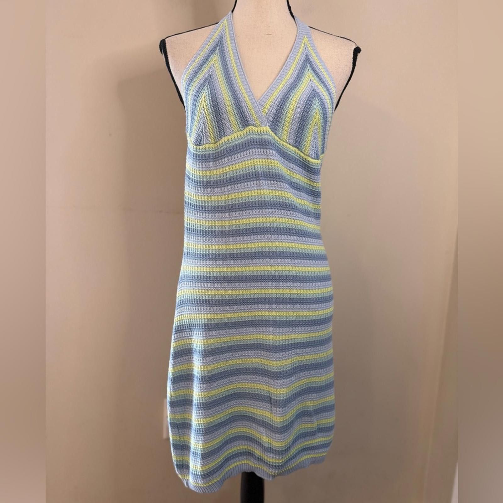 Other No Comment crochet stripe halter dress blue yellow green LG Size L / US 10 / IT 46 - 1 Thumbnail