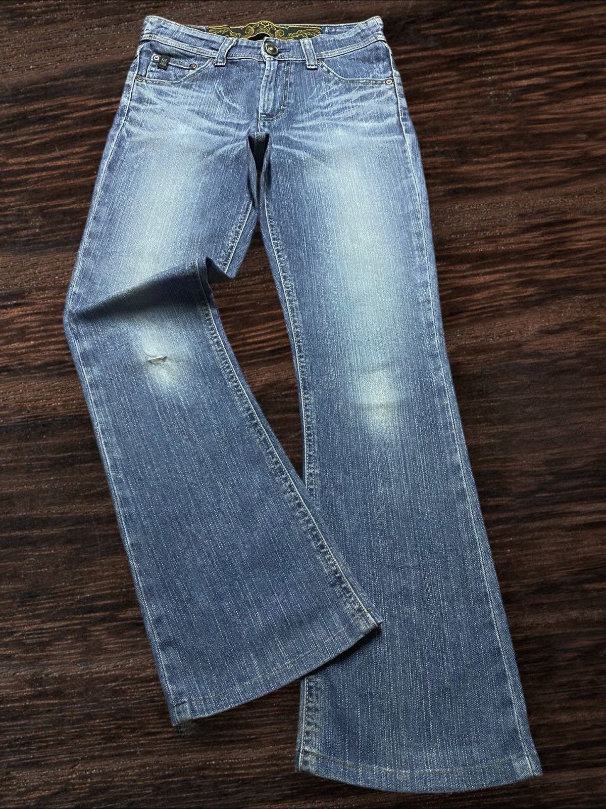 Japanese Brand Vintage Edwin Something Faded Wash Distressed Flare Jeans Size US 28 / EU 44 - 1 Thumbnail