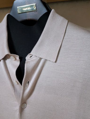 Tom Ford o1sm1stk0824 Knit Silk Polo Shirt in Coral Beige Size US M / EU 48-50 / 2 - 3 Thumbnail