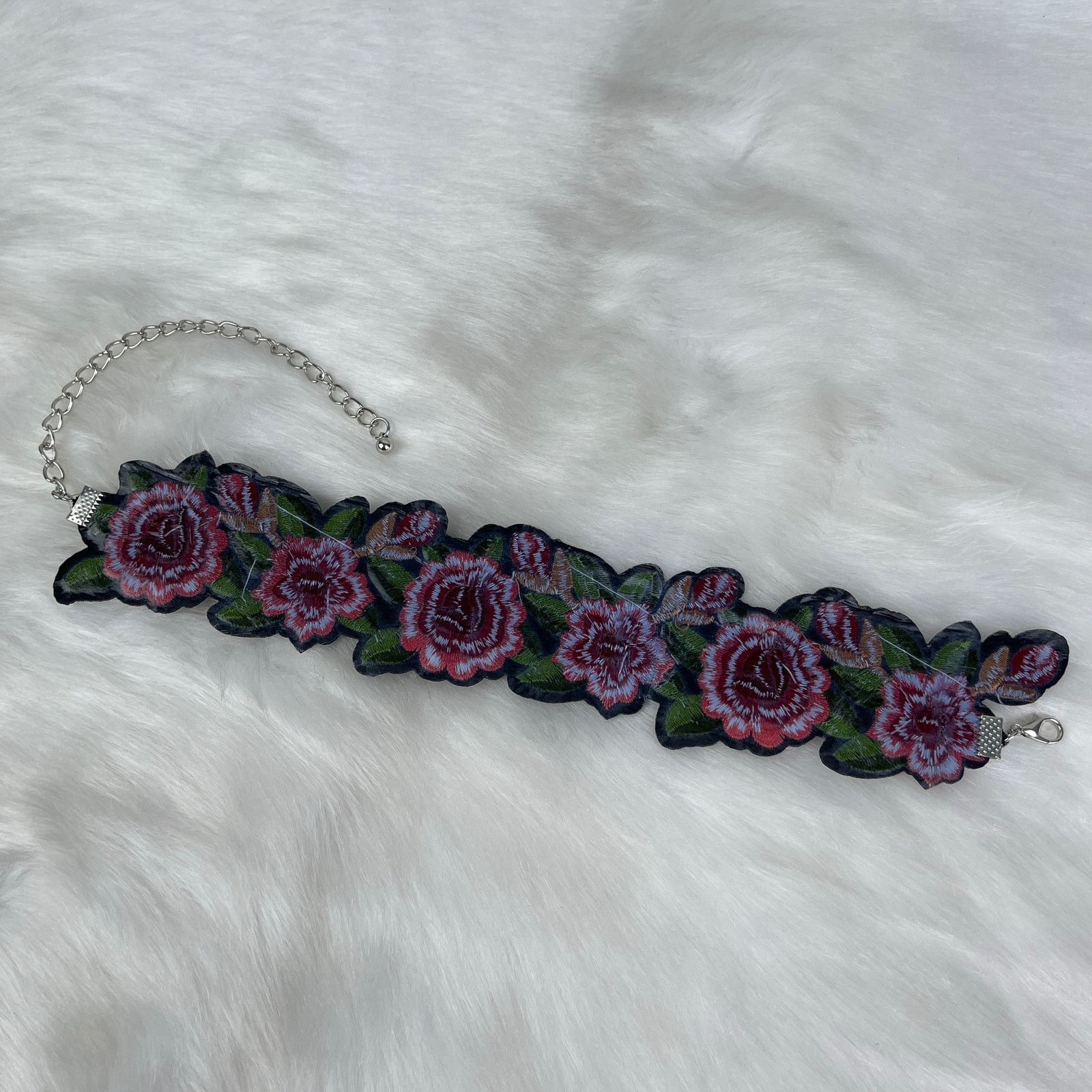 Other Embroidered Floral Choker Necklace Pink Green Black NWOT Size ONE SIZE - 22 Thumbnail