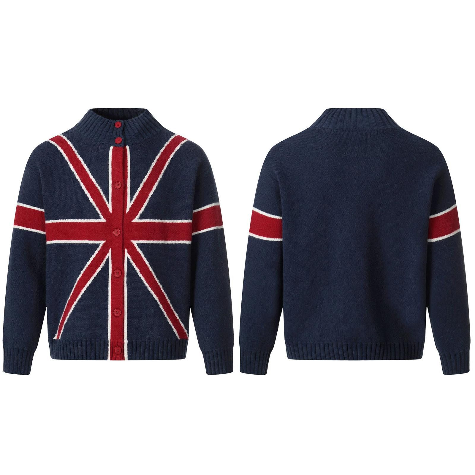 Other Navy Red Button-Up Knit Sweater, Union Jack Design Sweater Size US M / EU 48-50 / 2 - 5 Thumbnail