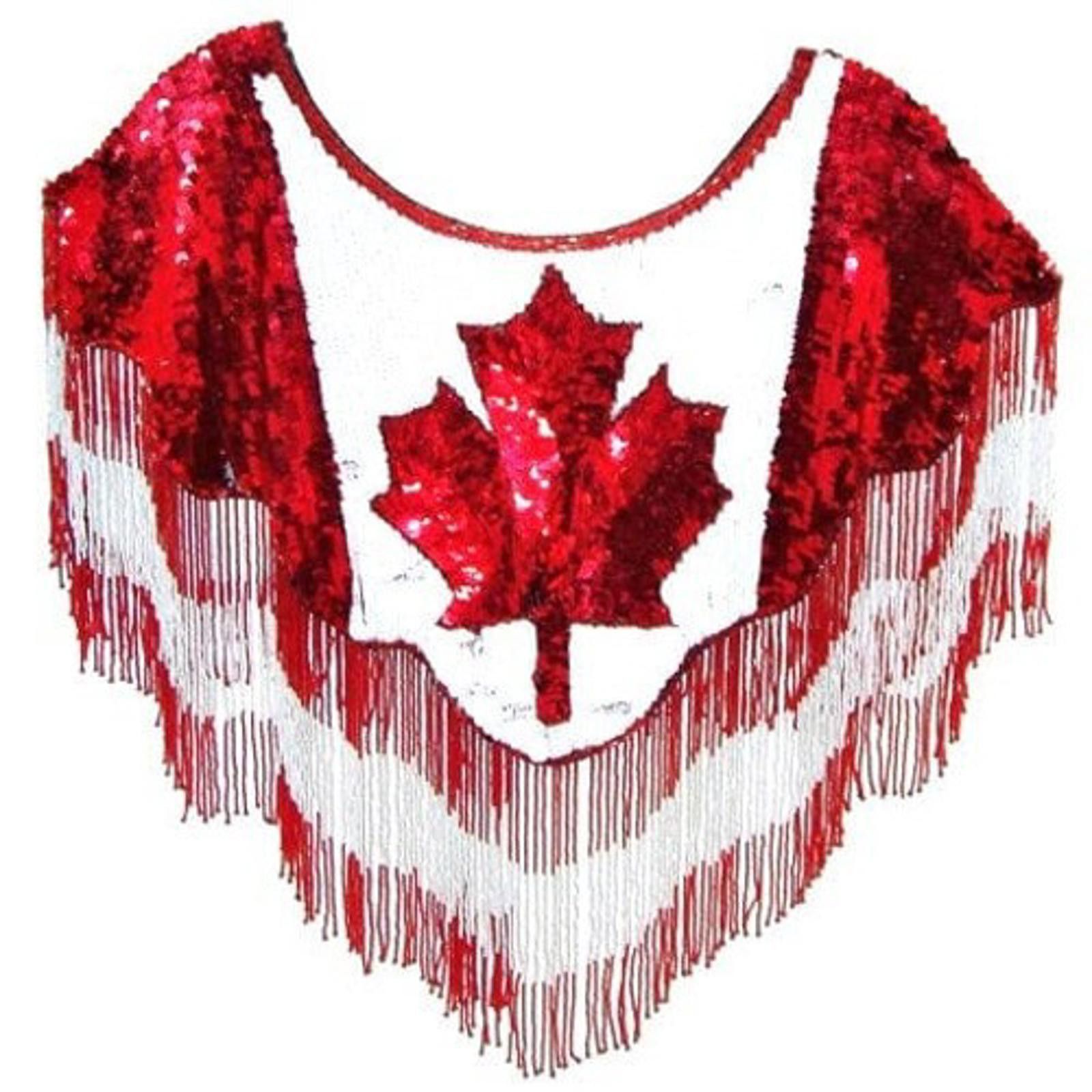Designer Sequin Shawl/Wrap with Fringes Canada Flag Size ONE SIZE - 1 Preview