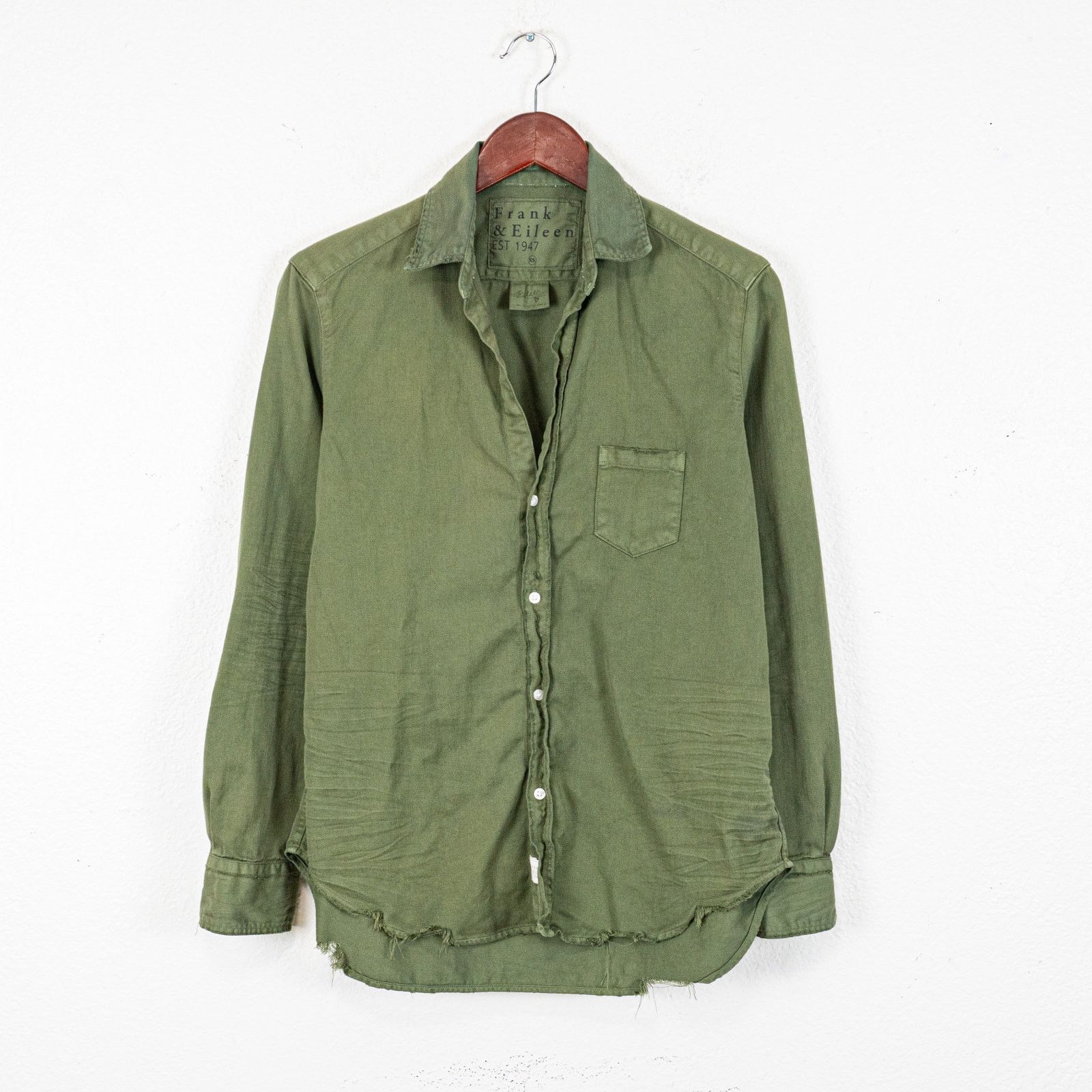 Frank & Eileen Frank & Eileen Distressed EILEEN Shirt Green Italian Cotton Size XS / US 0-2 / IT 36-38 - 2 Thumbnail