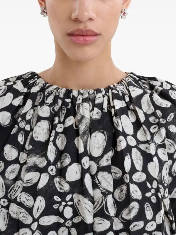 Marni o1w1db11125 Floral-Print Pleated Cropped Blouse in Black Size XL / US 12-14 / IT 48-50 - 4 Thumbnail
