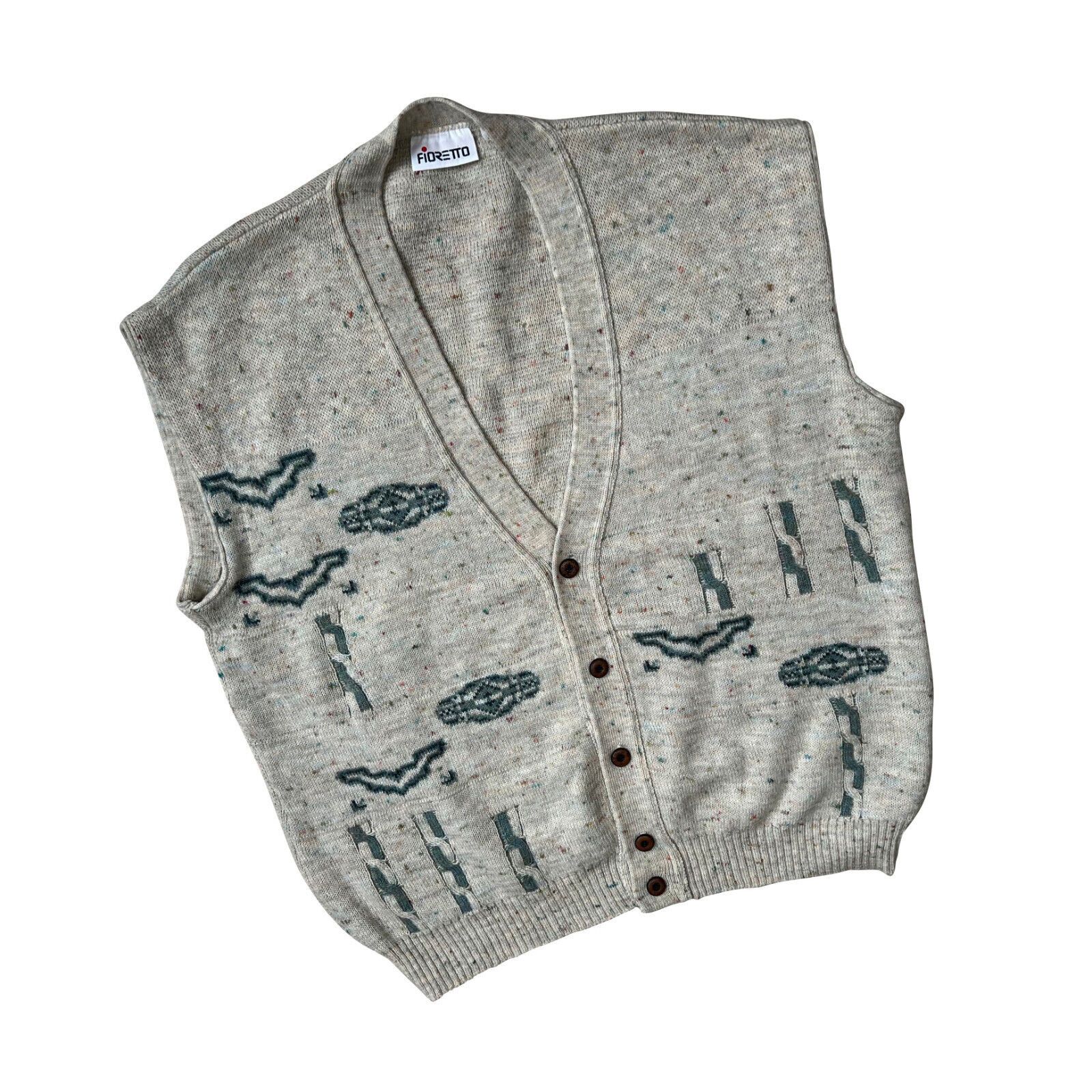 image of Vintage Fioretto (Italy) Ufo Jacquard Interlock Knit Vest Gray in Grey, Men's (Size XL)